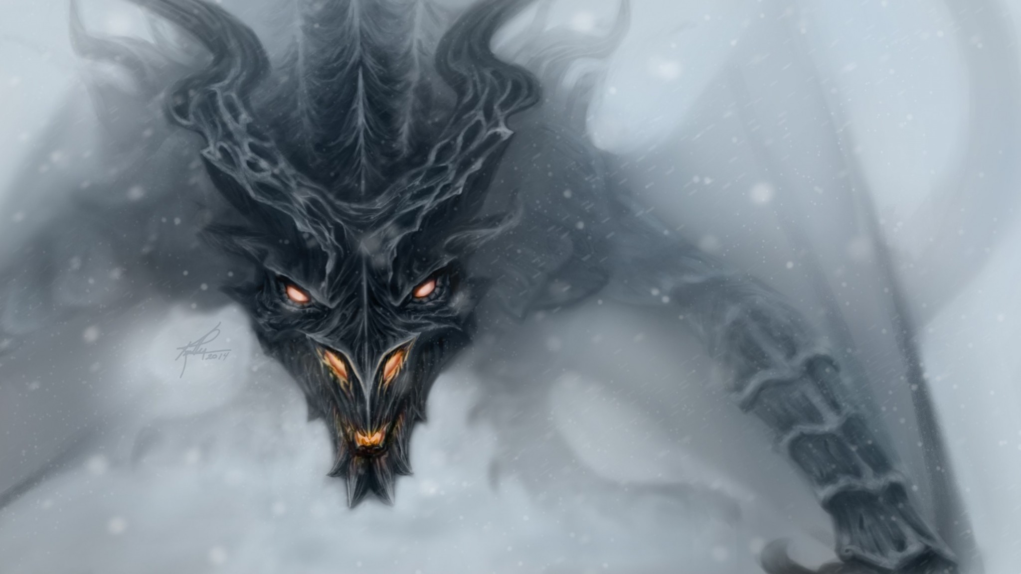 Preview wallpaper dragon, alduin, skyrim, art 2048×1152