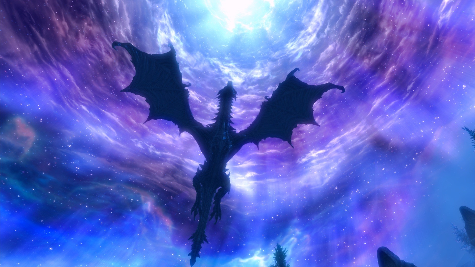 Dragon in the sky from the game The Elder Scrolls, Skyrim