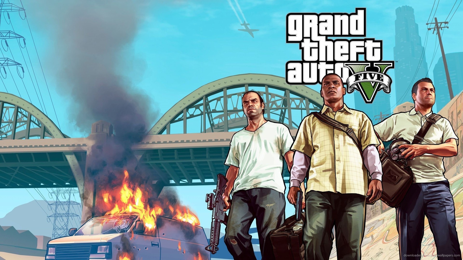 GTA 5 Three guys and a burning van picture