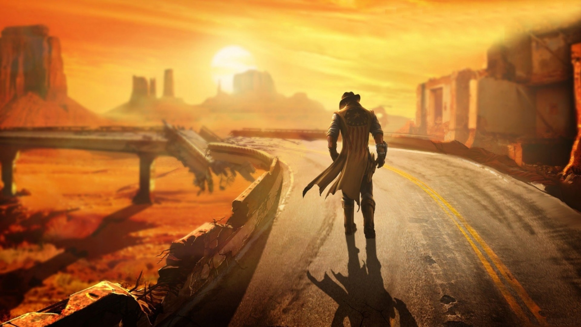 Preview wallpaper fallout, new vegas, wasteland, loner, road, hero 1920×1080