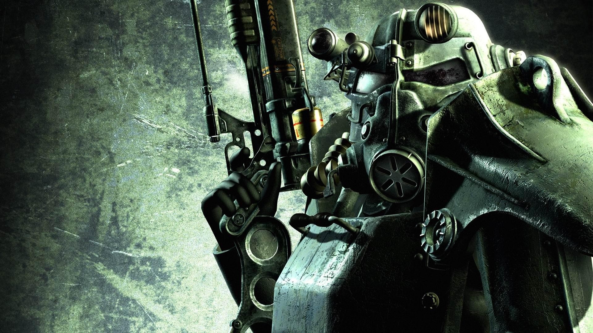 Preview wallpaper fallout, gun, soldier, equipment 1920×1080