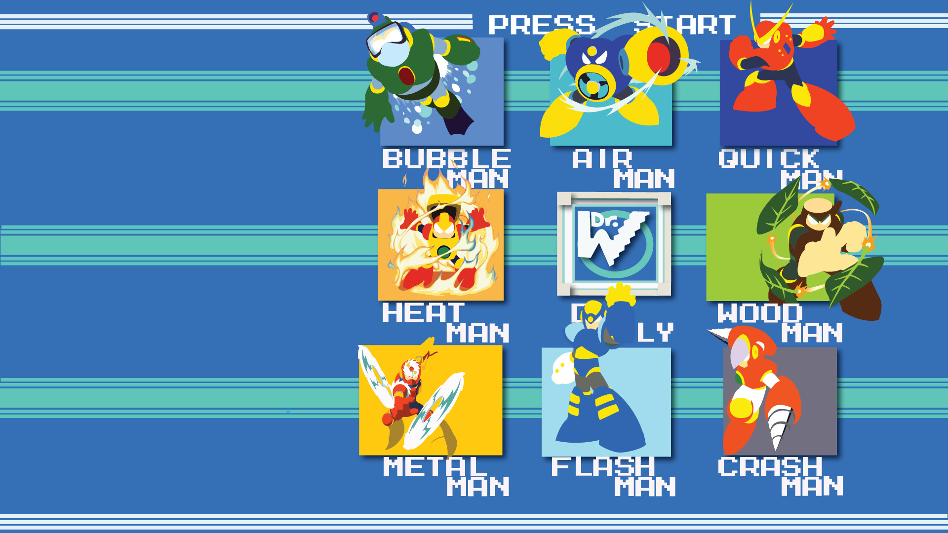 Mega Man II Stage Select Wallpaper OC 1920×1080