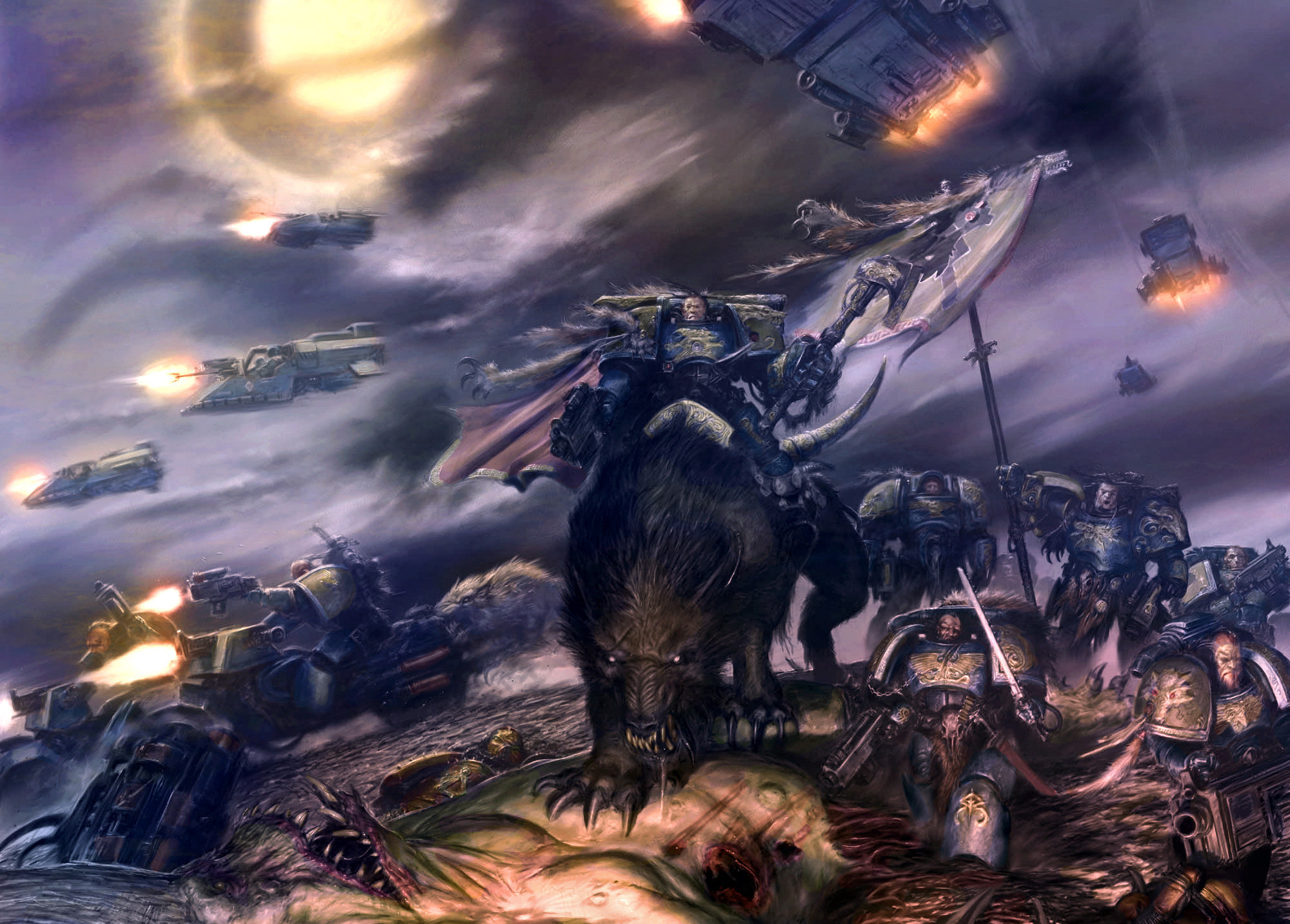 Wallpaper Warhammer 40k, space wolves, spaceship, battle desktop