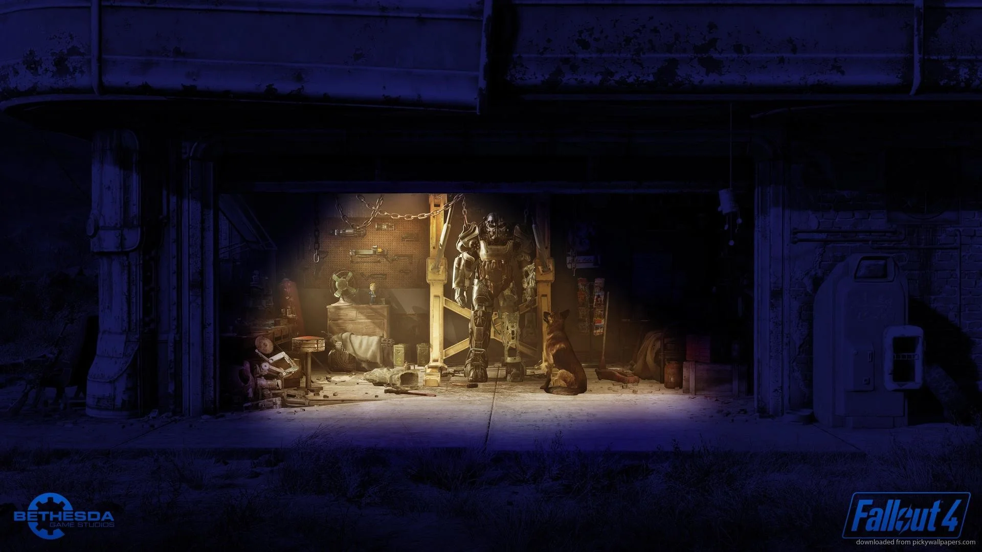 2560×1440 Fallout 4 Garage Night Wallpaper wallpaper