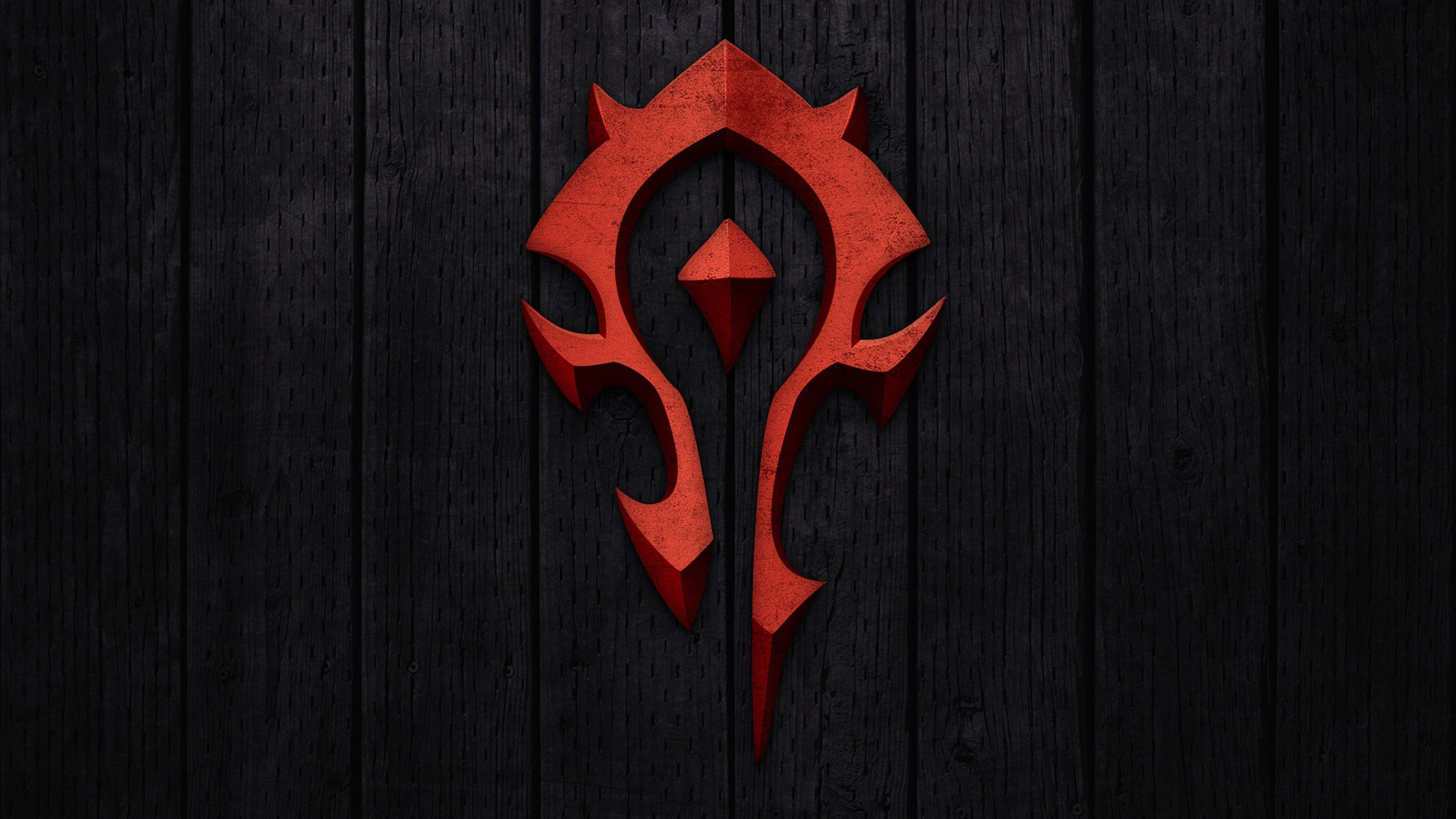 Preview wallpaper world of warcraft, horde, symbol, background, red 3840×2160