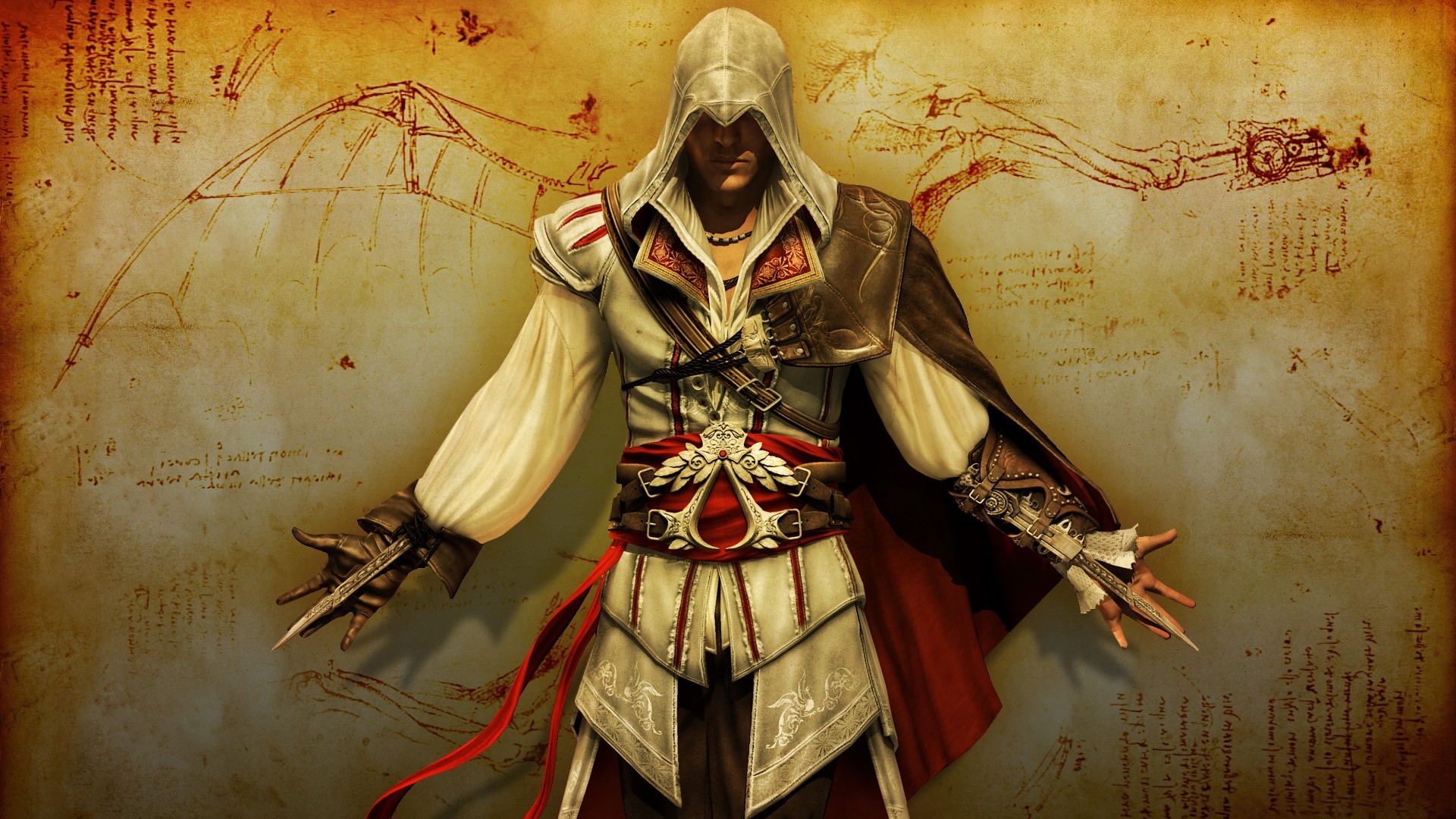 Wallpaper assassins creed revelations, desmond miles, knifes, hood, drawing