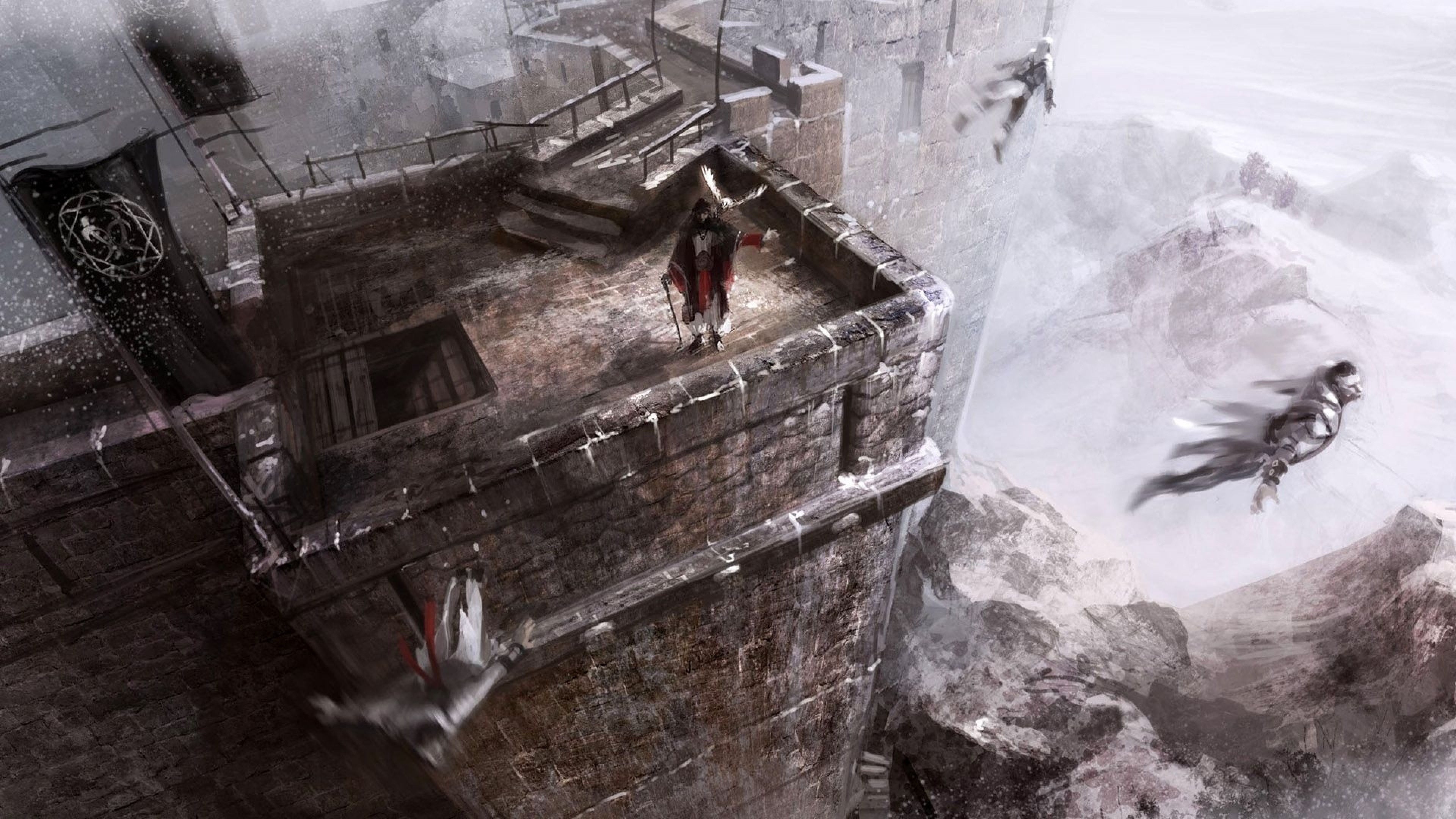 Wallpaper assassins creed revelations, jump, tower, castle, fan art