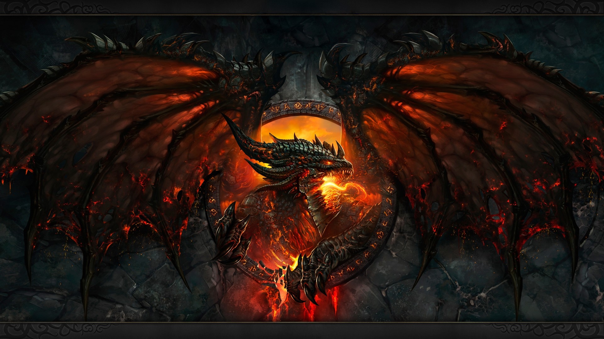 Preview wallpaper world of warcraft, dragon, fire, face, wings 1920×1080