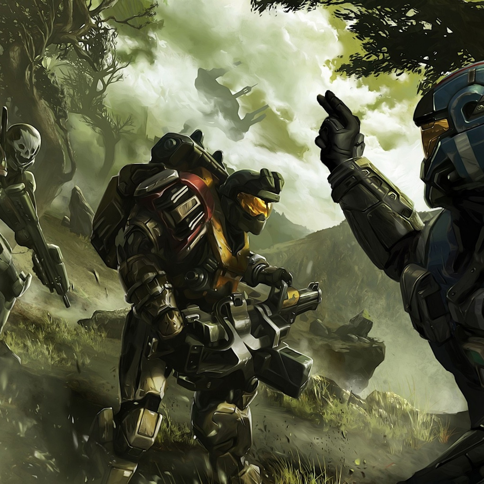 Preview wallpaper halo, soldier, commander, trees 2048×2048