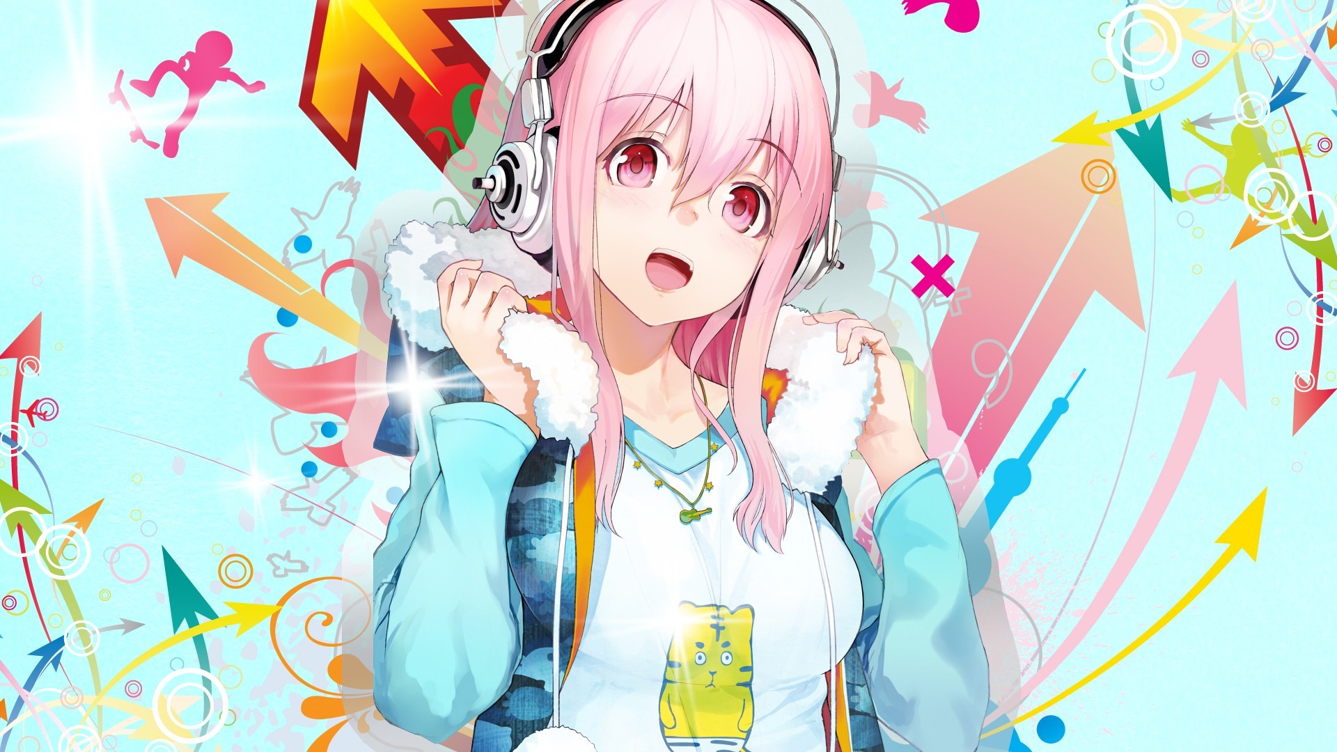PC Wallpaper Super Sonico, Headphones, Pink Hair for Desktop / Mac, Laptop,  Smartphones and tablets with different resolutions.