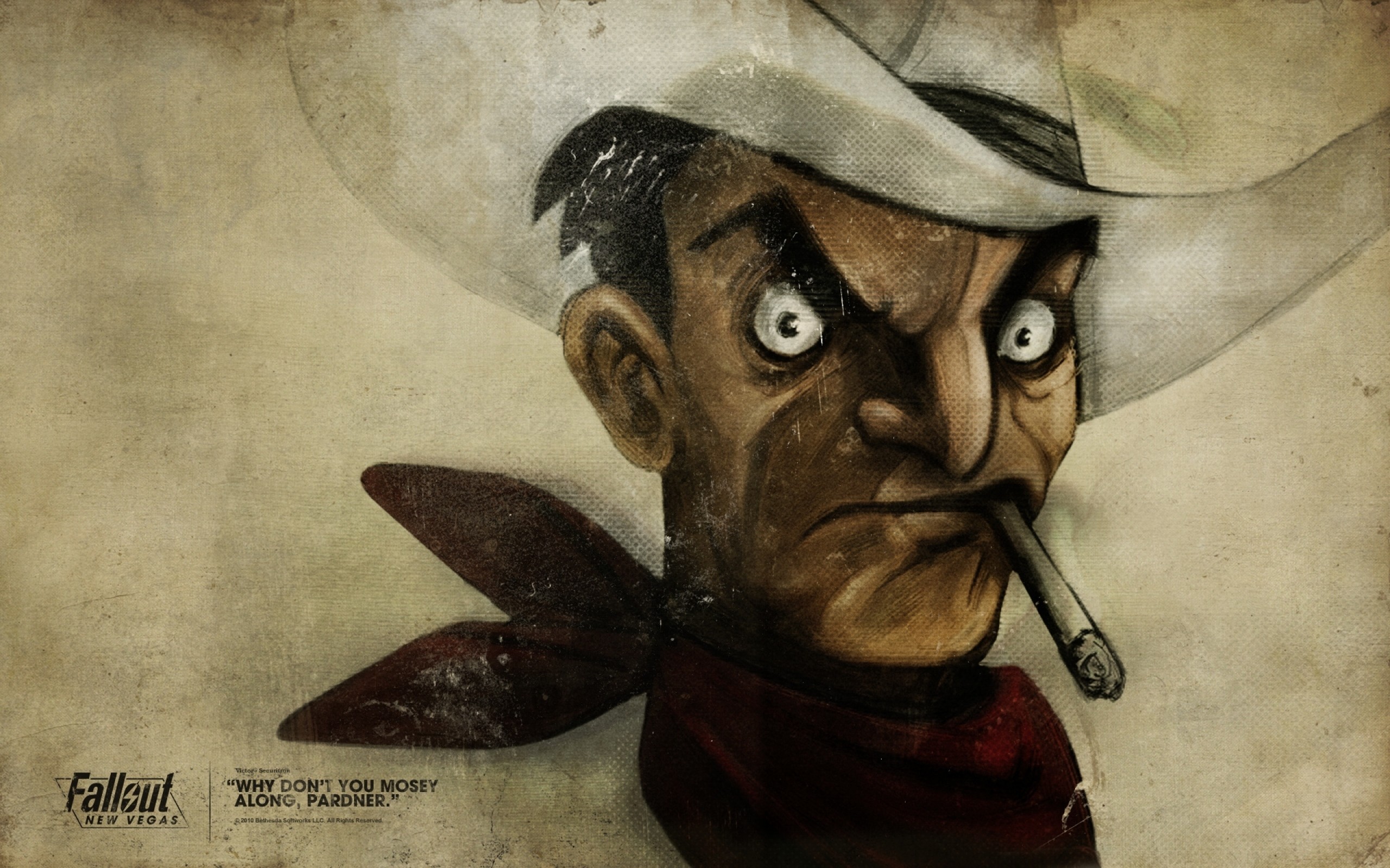 Preview wallpaper fallout, quote, cowboy, cigar, face 2560×1600