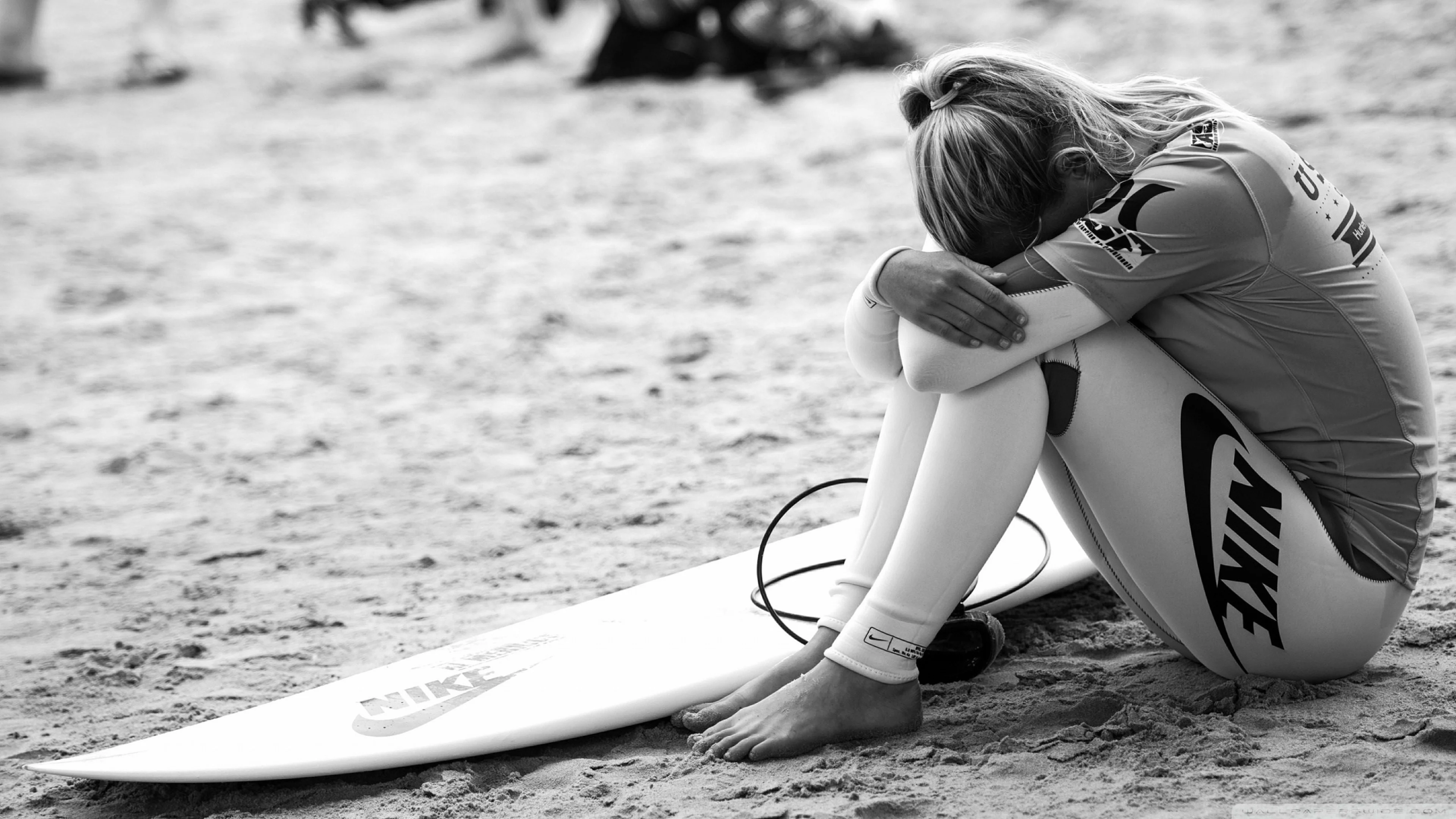 Preview wallpaper surfing, surfer, girl, sport, nike, bw 3840×2160