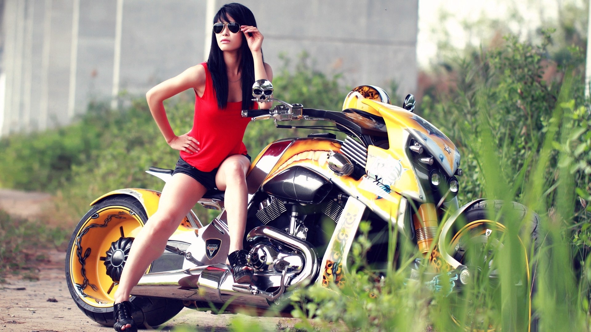 Hot modern stylish girl with super bike wallpapers