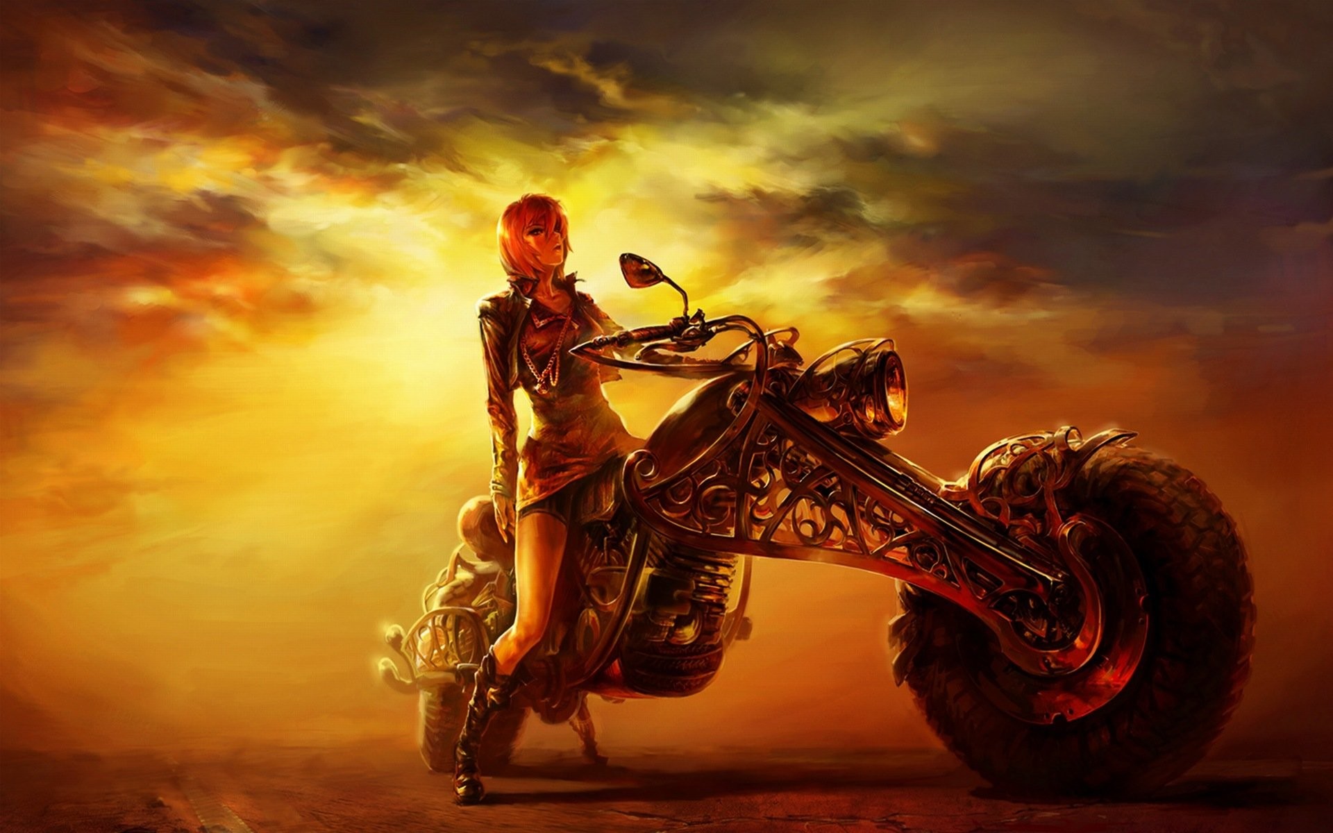 Motorcycle Art Girl Sunset Wallpaper At Dark Wallpapers