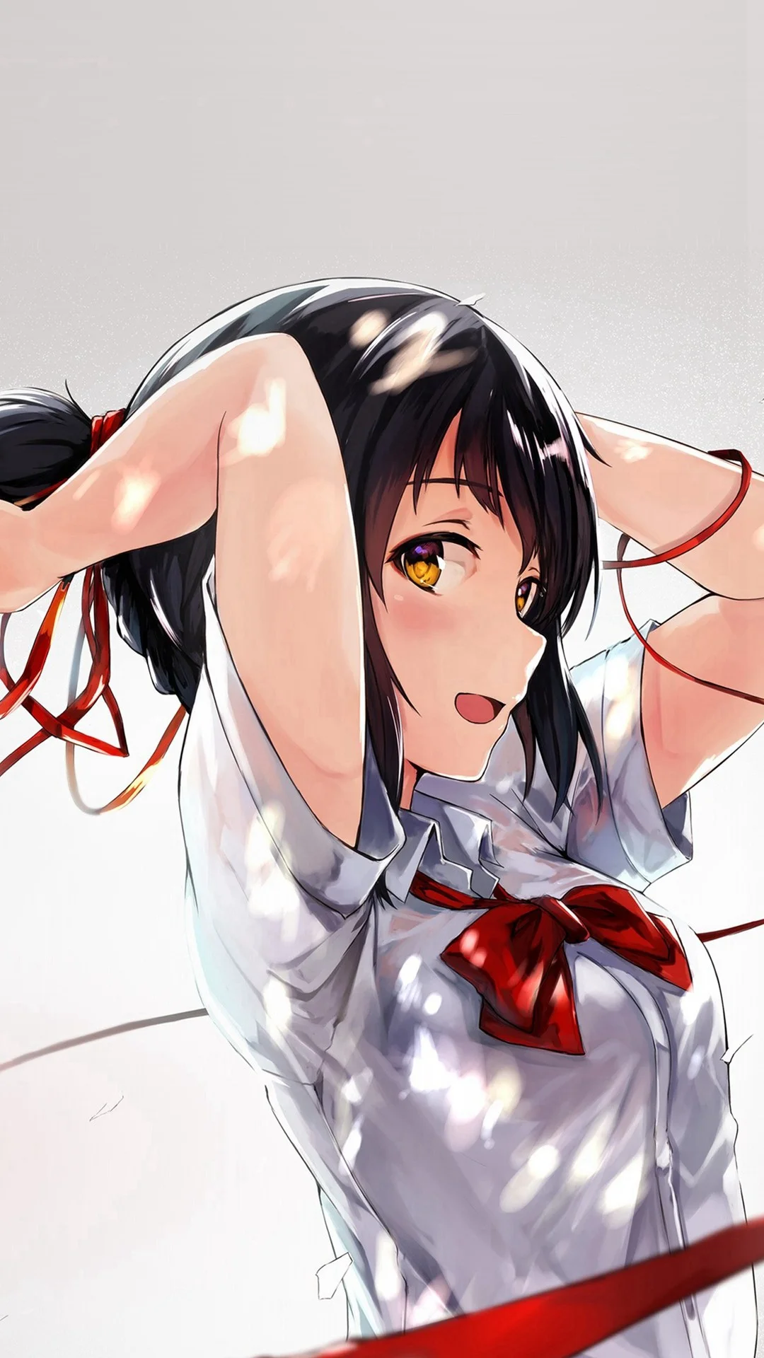Yourname Anime Film Girl Red Ribbon Illustration Art #iPhone #wallpaper