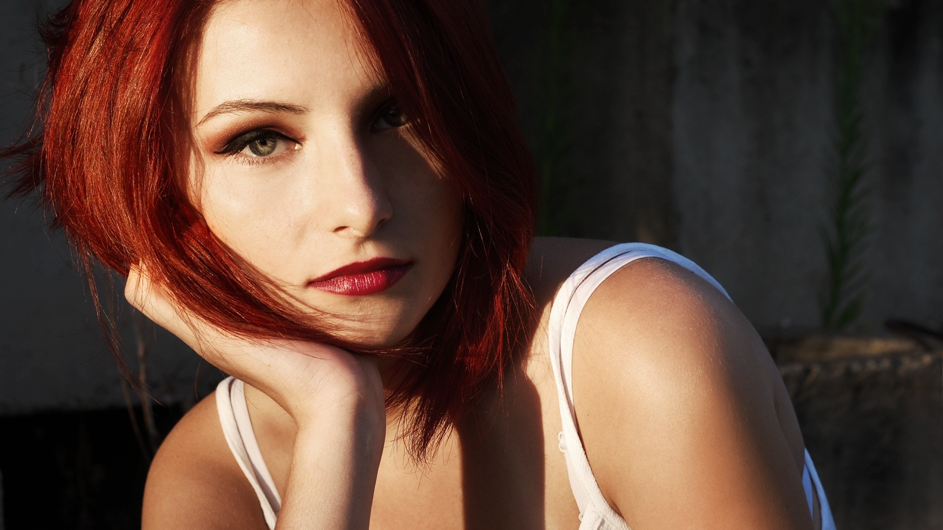 Beautiful Redhead with Red Lips
