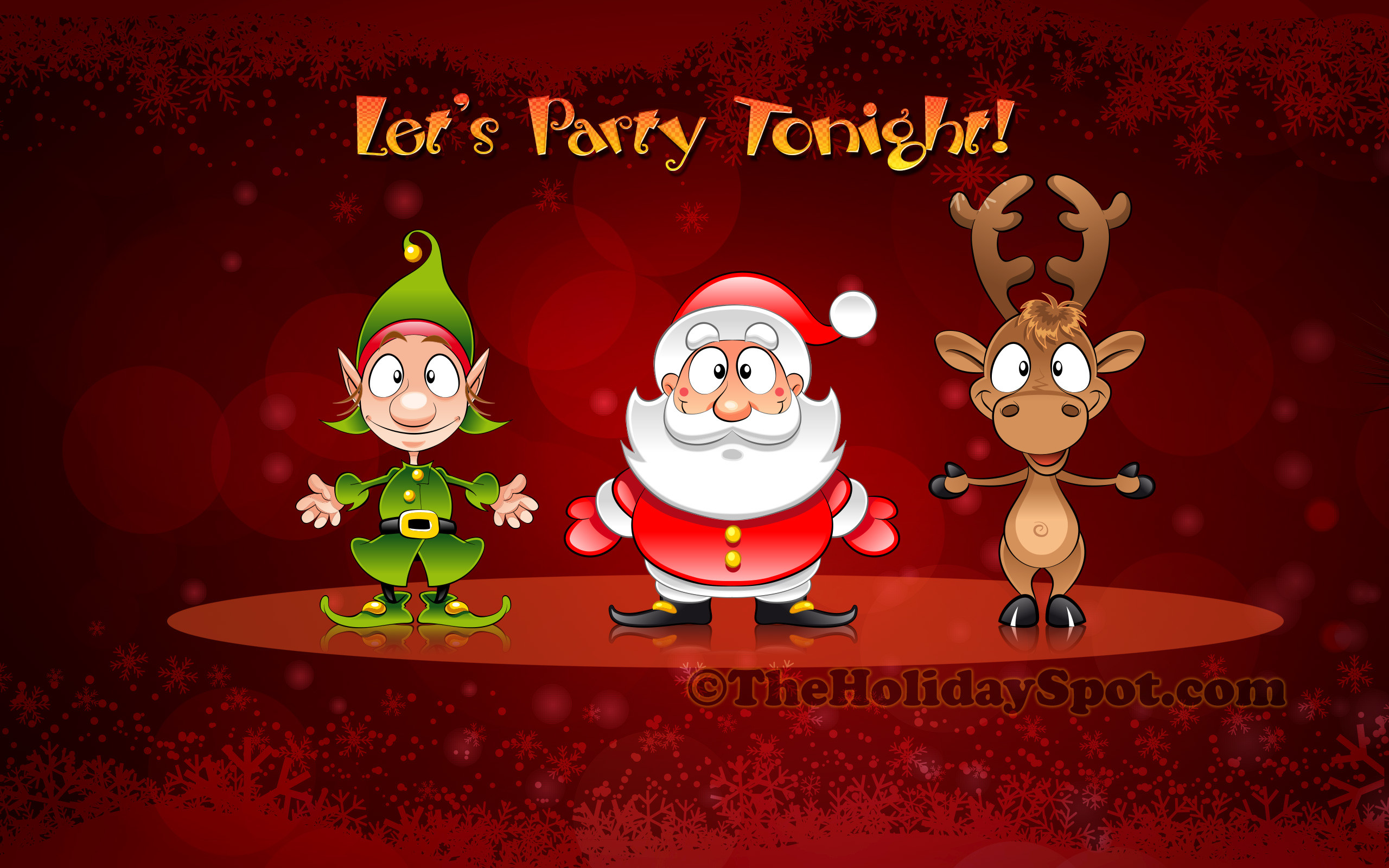 Christmas Wallpaper of Santa, Elve and Reindeer