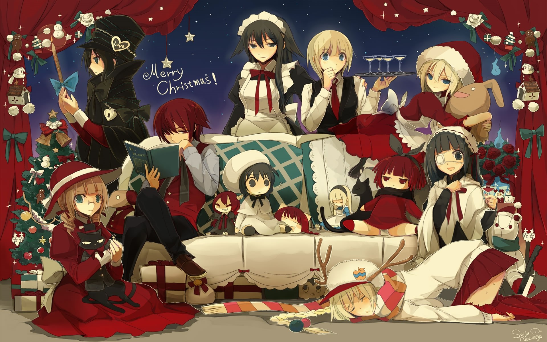 Christmas Tree Gifts Anime Santa Girl 4K Wallpaper iPhone HD Phone 6150h