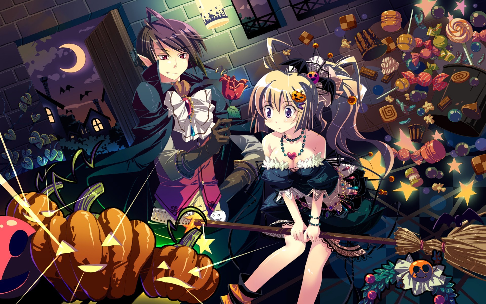 cute anime girls pumpkin lantern halloween wallpaper hd 1920×1080 a160  Source Â· Cute Halloween Vampire Wallpaper WallpaperSafari