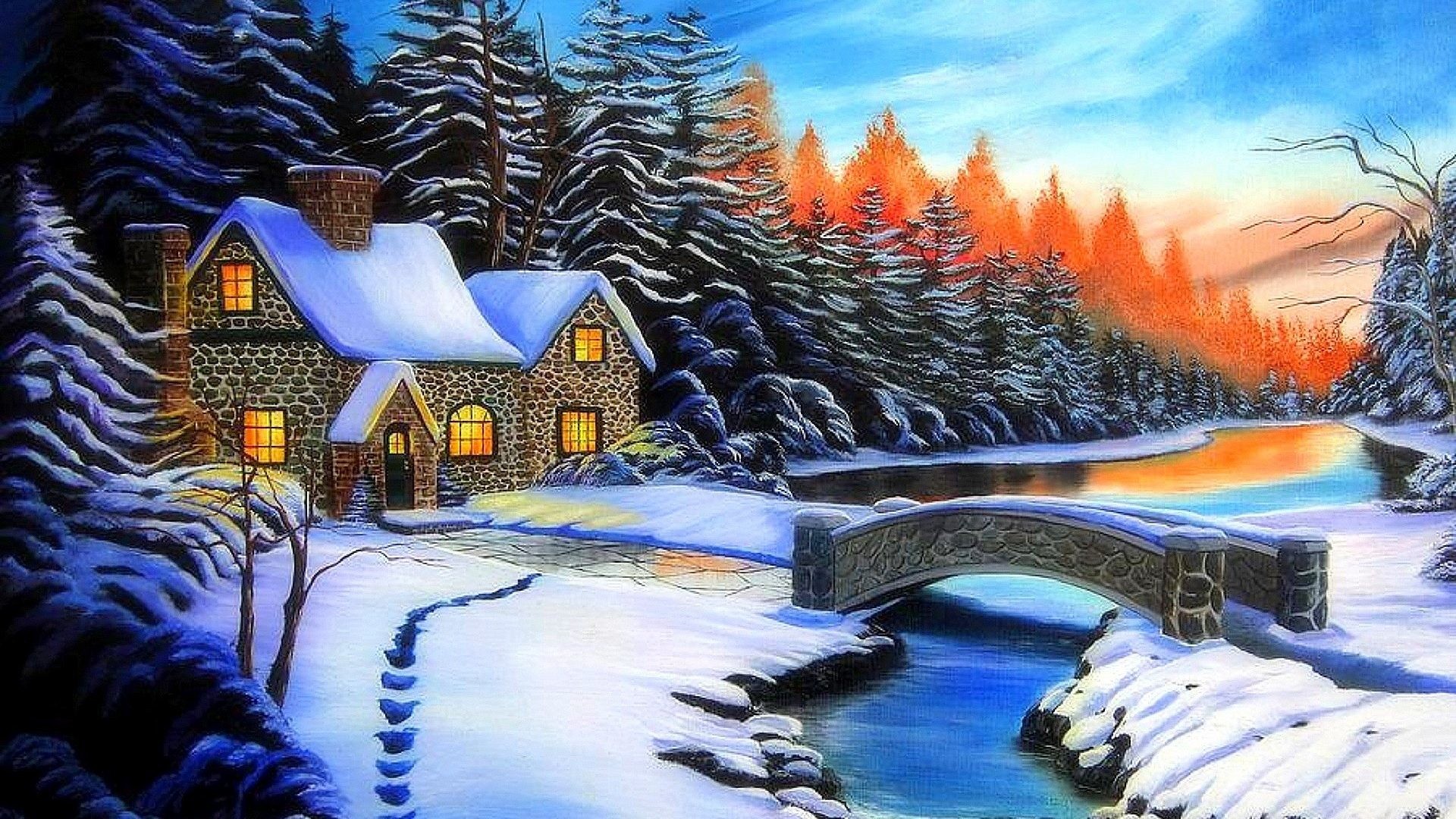 Xmas Tag – Traditional Colors Cool Christmas Drawings Greetings Cozy Love Architecture Glow Superb Snow Landscapes