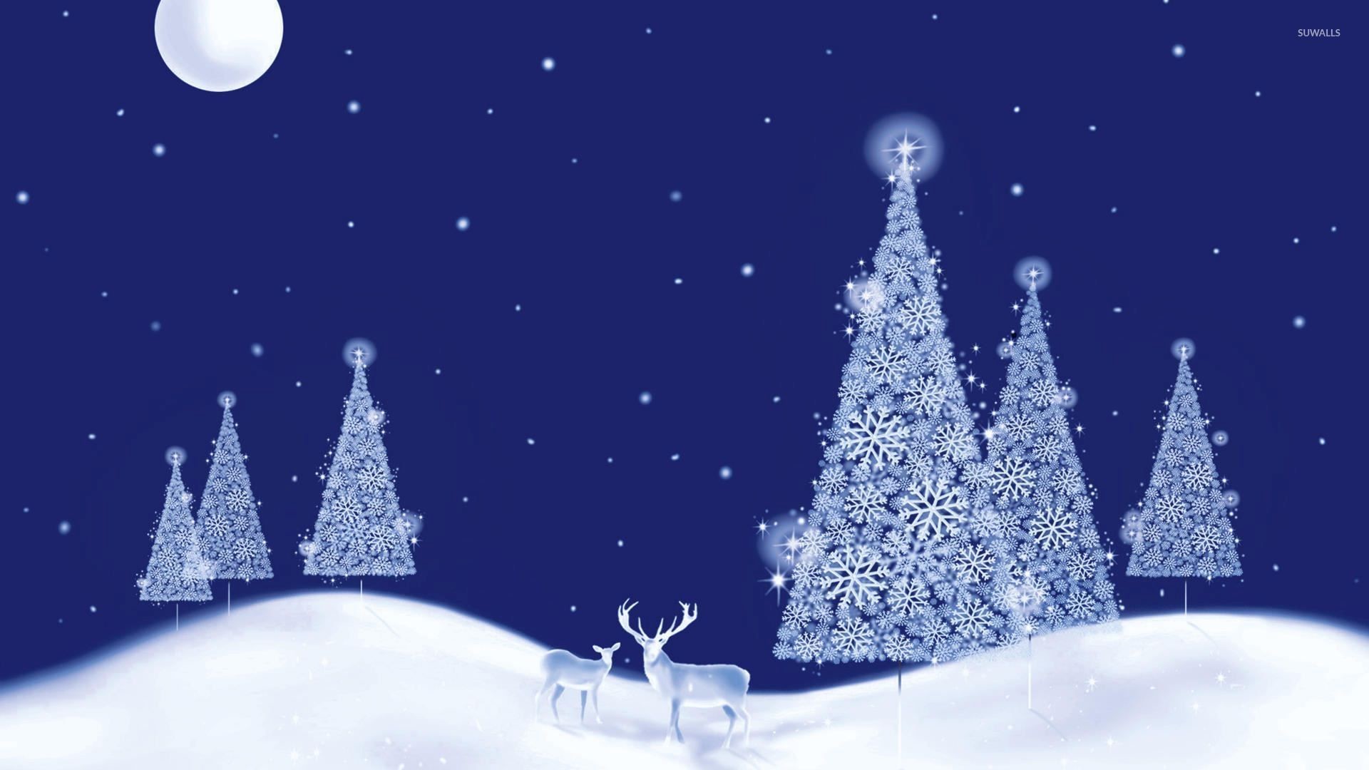 Glowing white Christmas trees on a beautiful winter night wallpaper  jpg