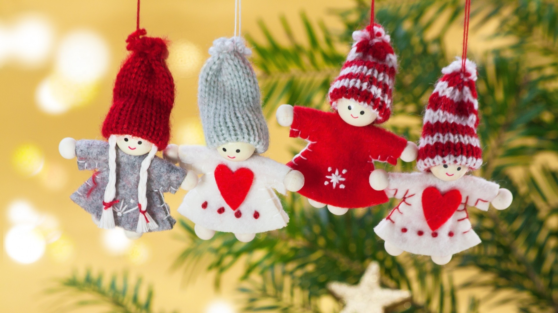 Preview wallpaper christmas, toys, branch, angels 1920×1080