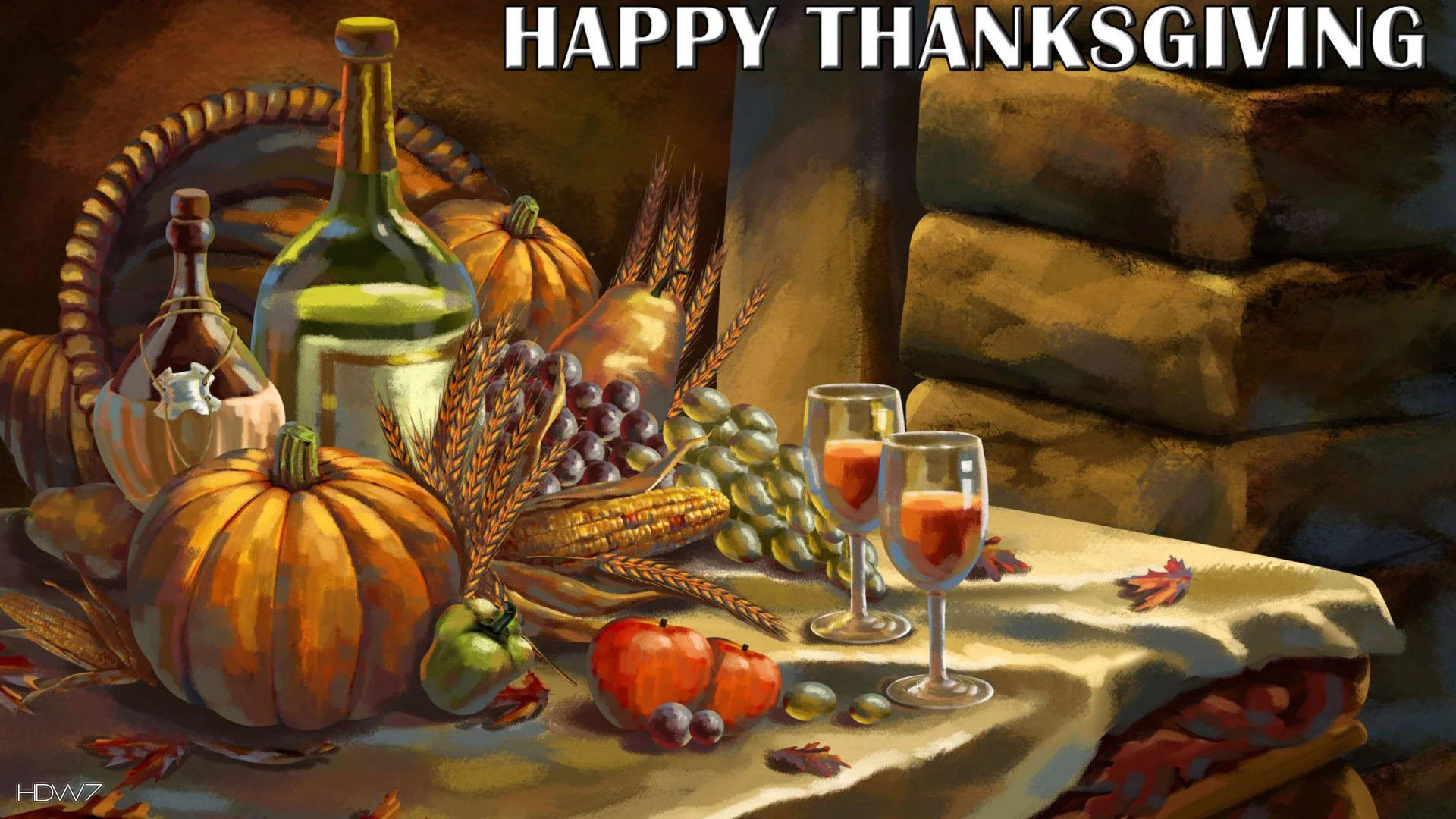 happy thanksgiving painting table pumpkin wine holiday