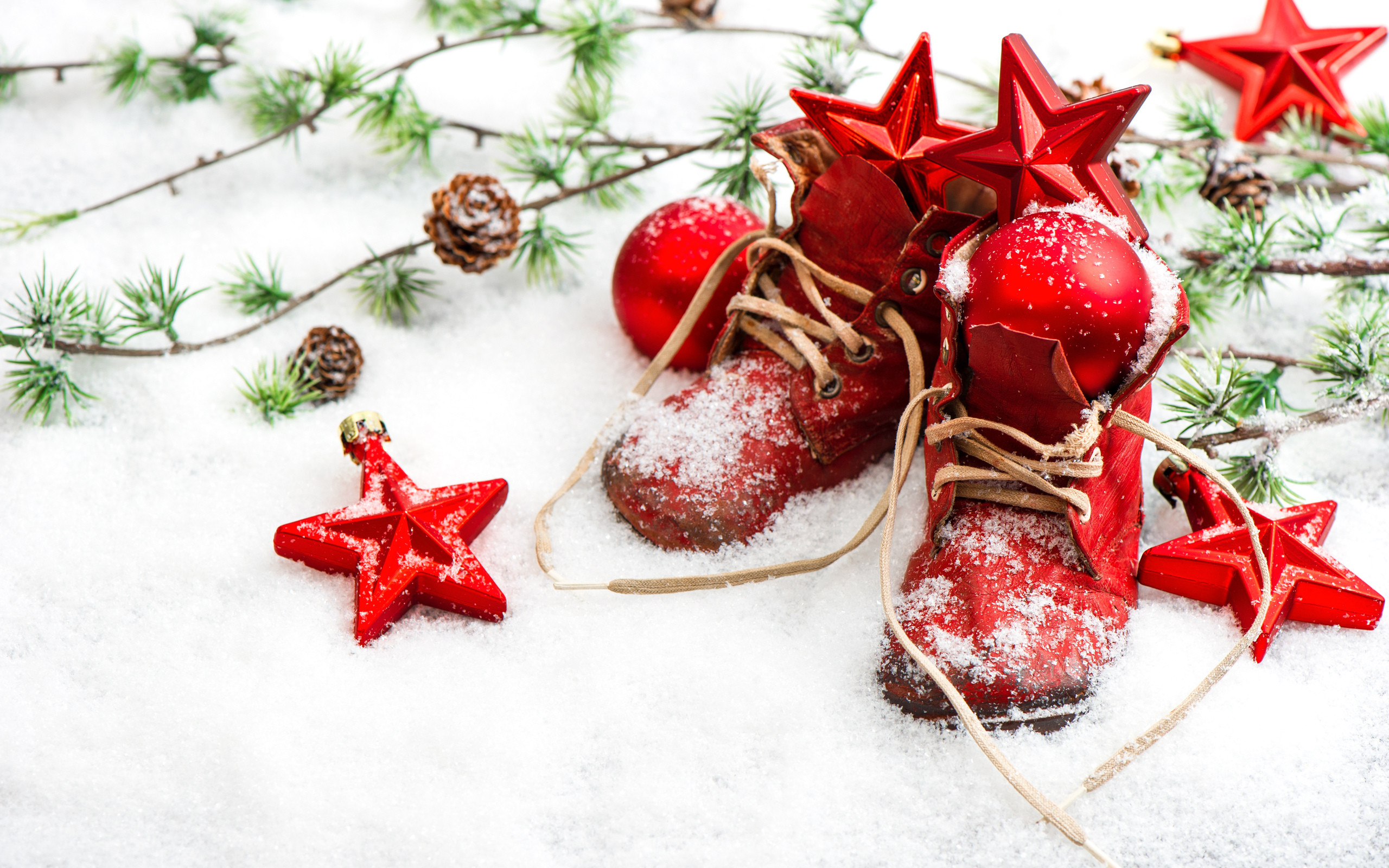 Christmas Decorations Red Boots In Snow Desktop Wallpaper Uploaded by  DesktopWalls