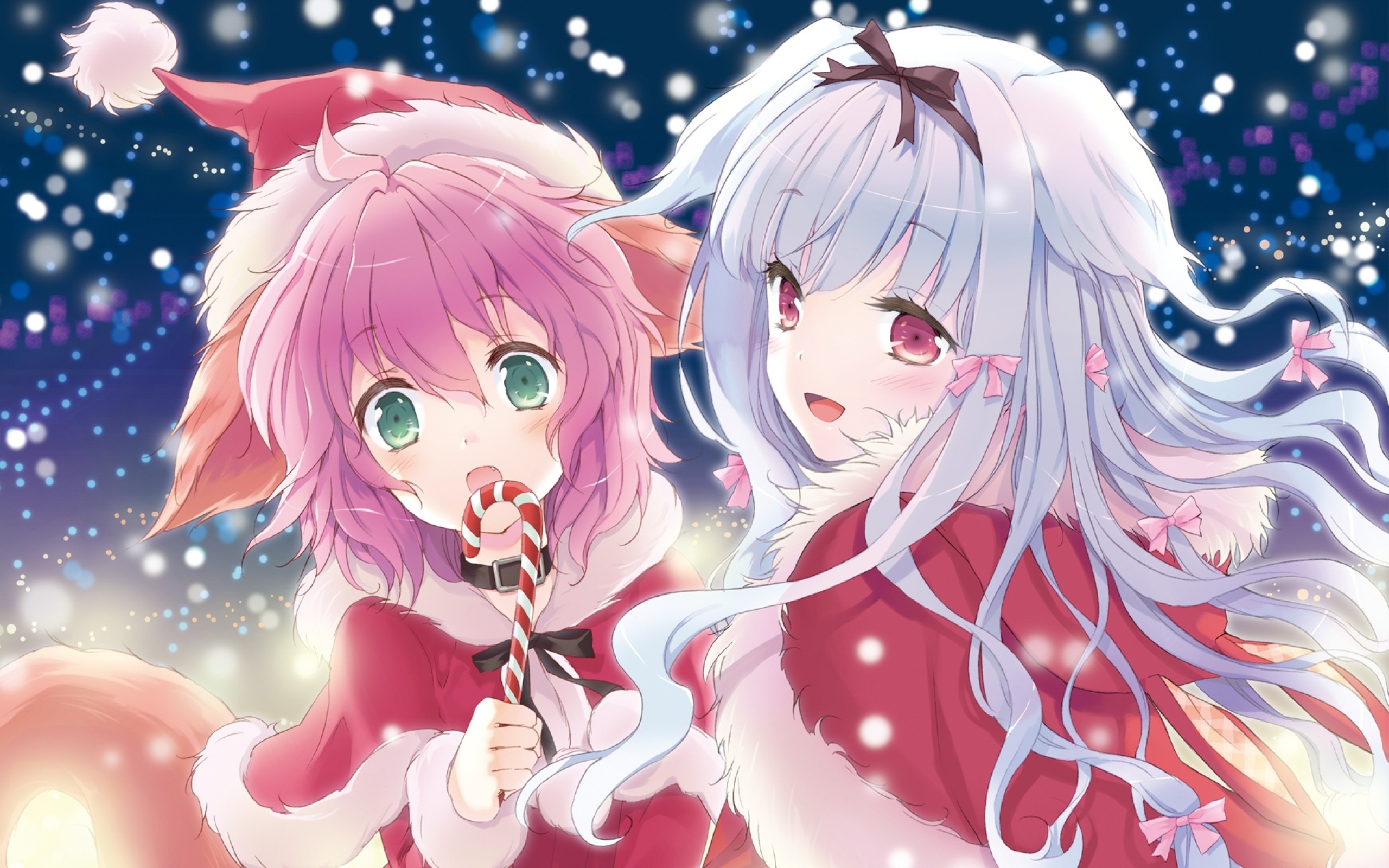 Cute Anime Girl Duo Christmas Wallpaper Celebration HD Desktop Windows Wallpaper