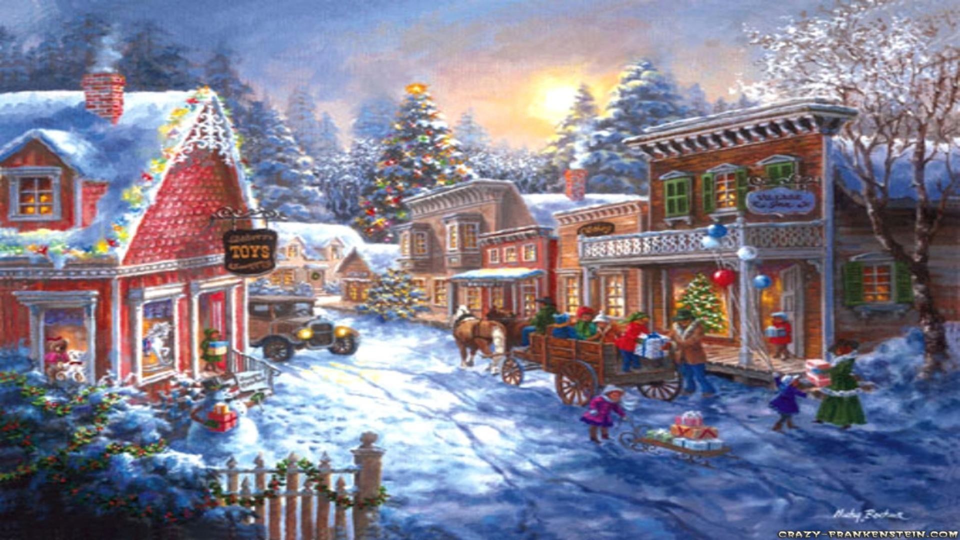 Christmas Village Scene Wallpaper 16