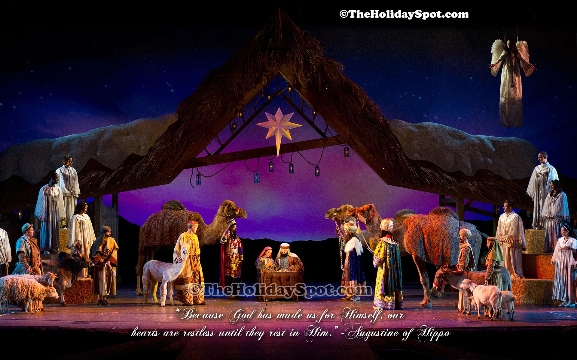 A beautiful christmas wallpaper depicting the birth Of Jesus.