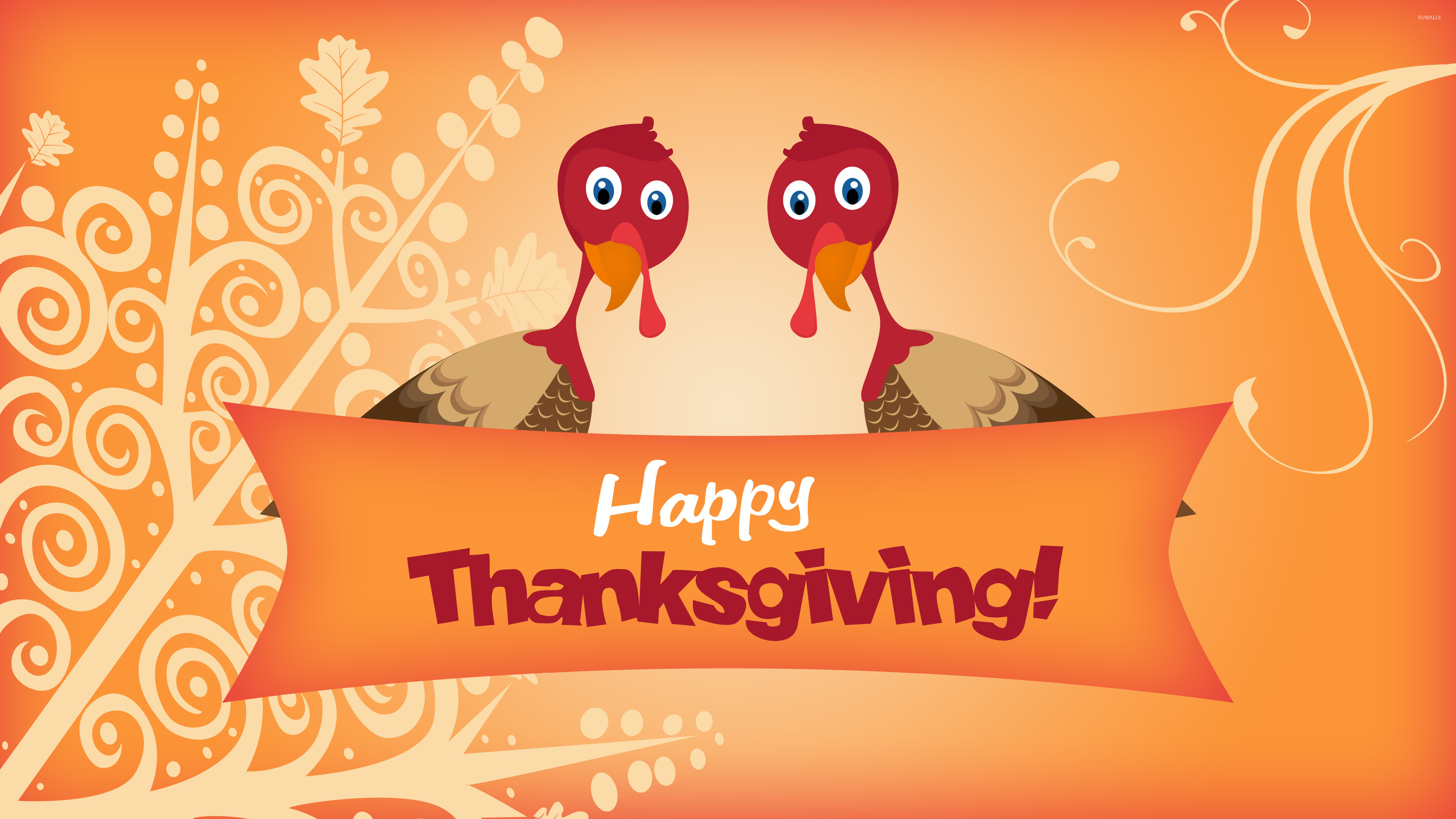 Two turkeys wishing you Happy Thanksgiving wallpaper jpg