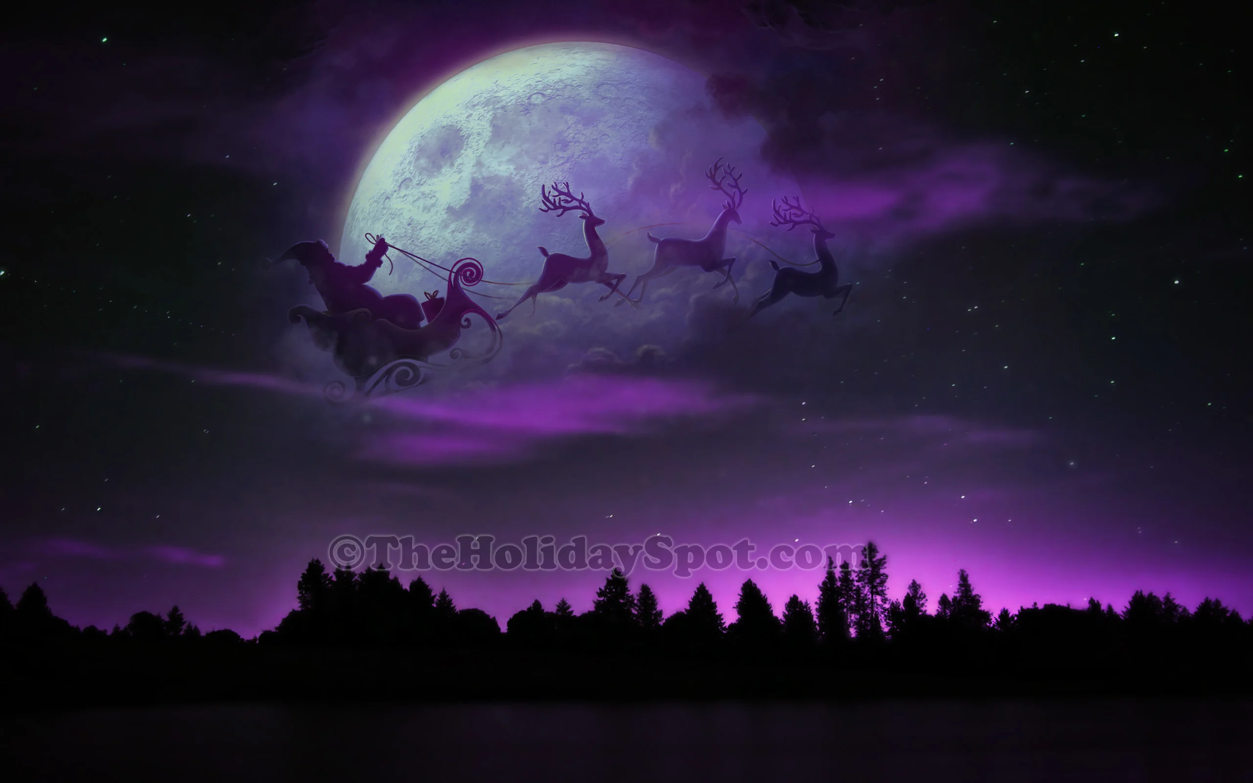 HD Wallpaper – Santa, Sleigh and Reindeer at Christmas Night