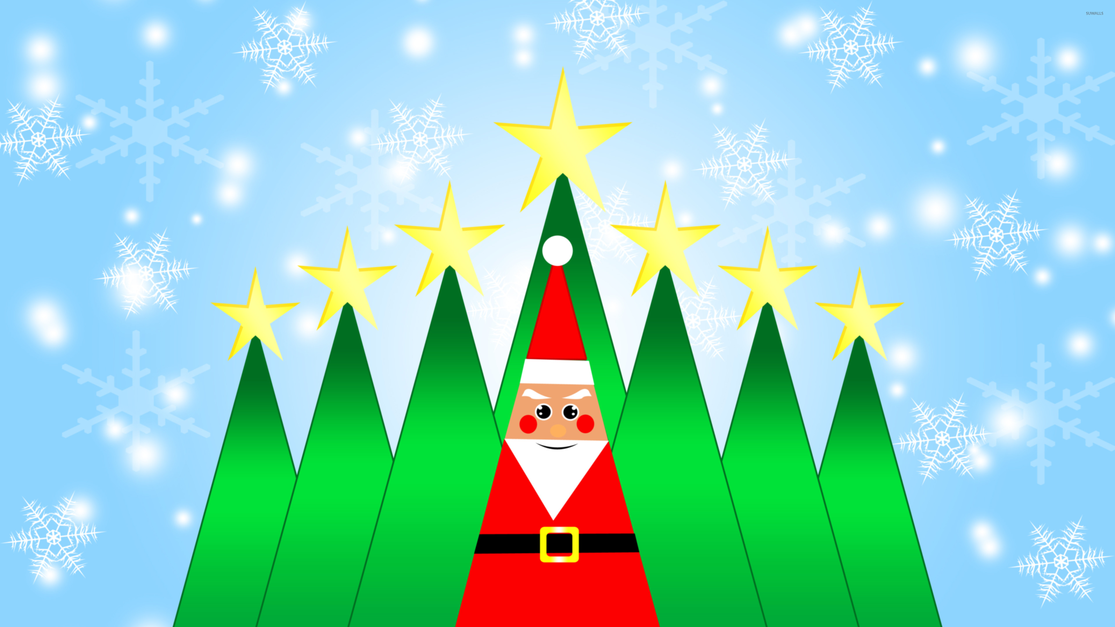 Santa Claus and Christmas trees wallpaper
