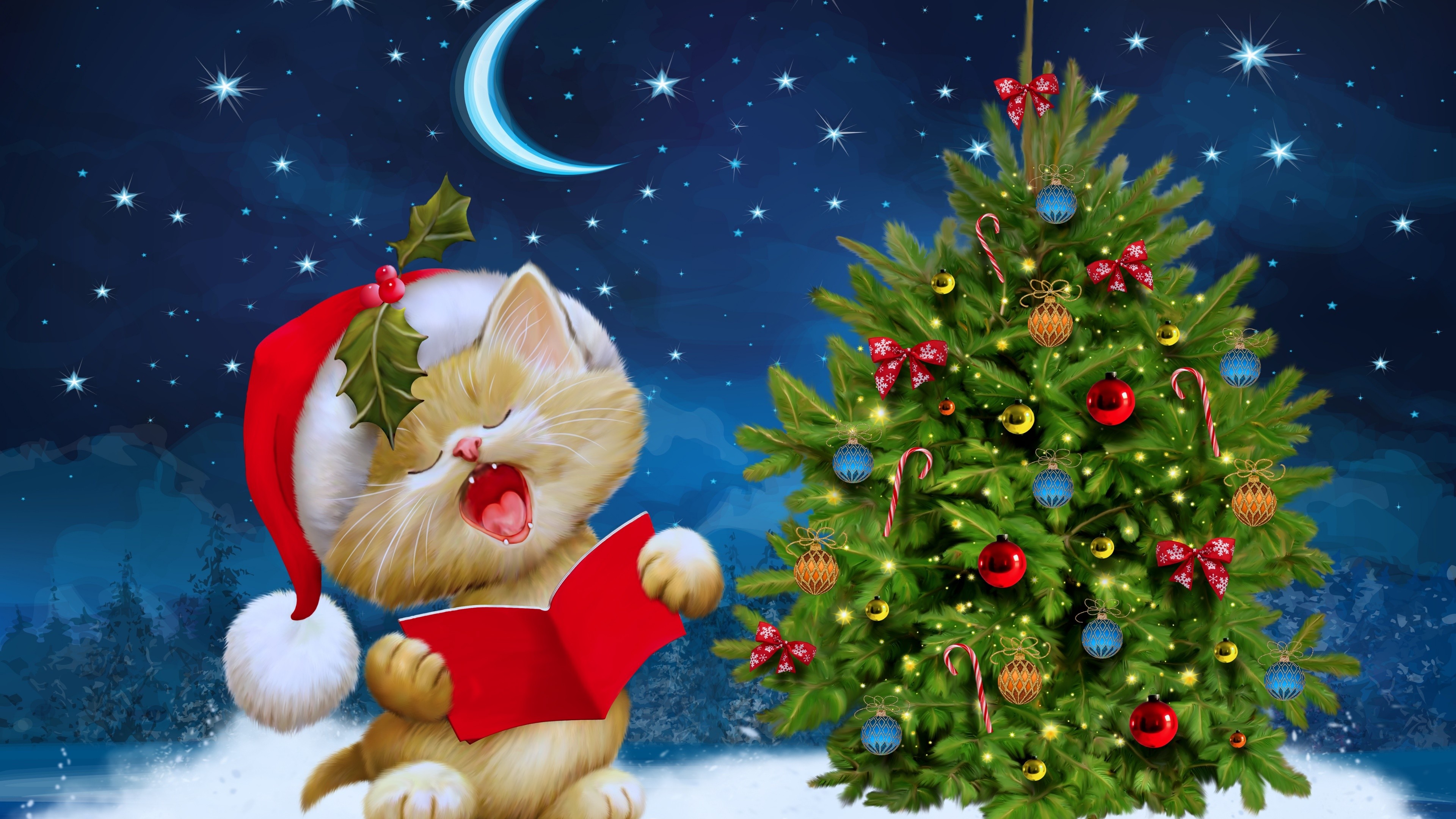 Christmas Tree with kitty high definition wallpapers free download