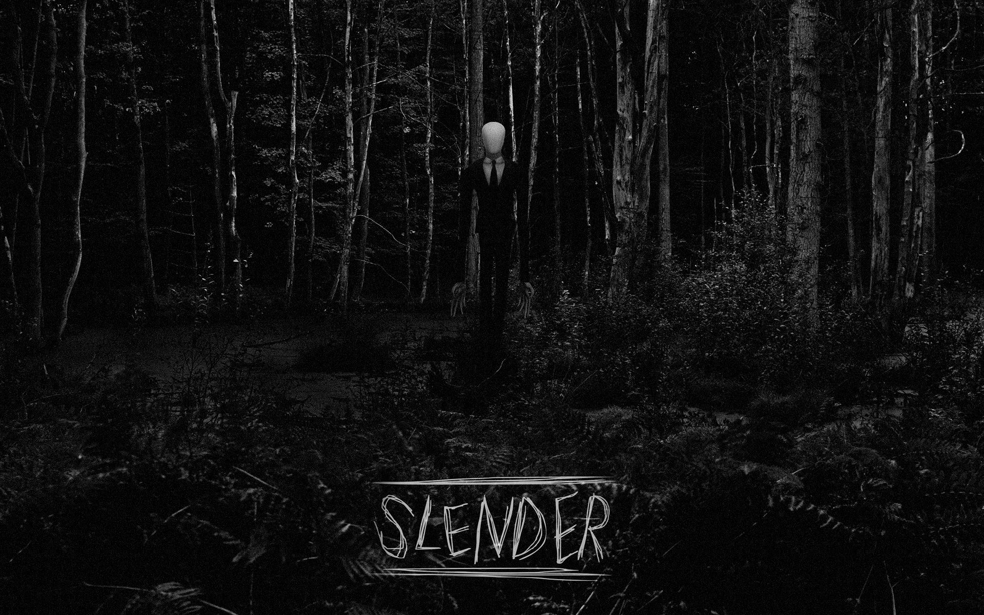 Slender Man BW Forest Creepy trees black white dark videogames