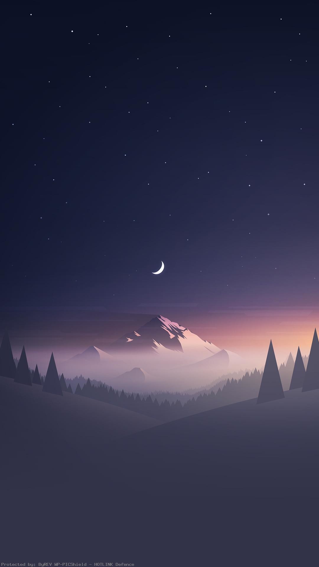 Stars And Moon Winter Mountain Landscape iPhone HD