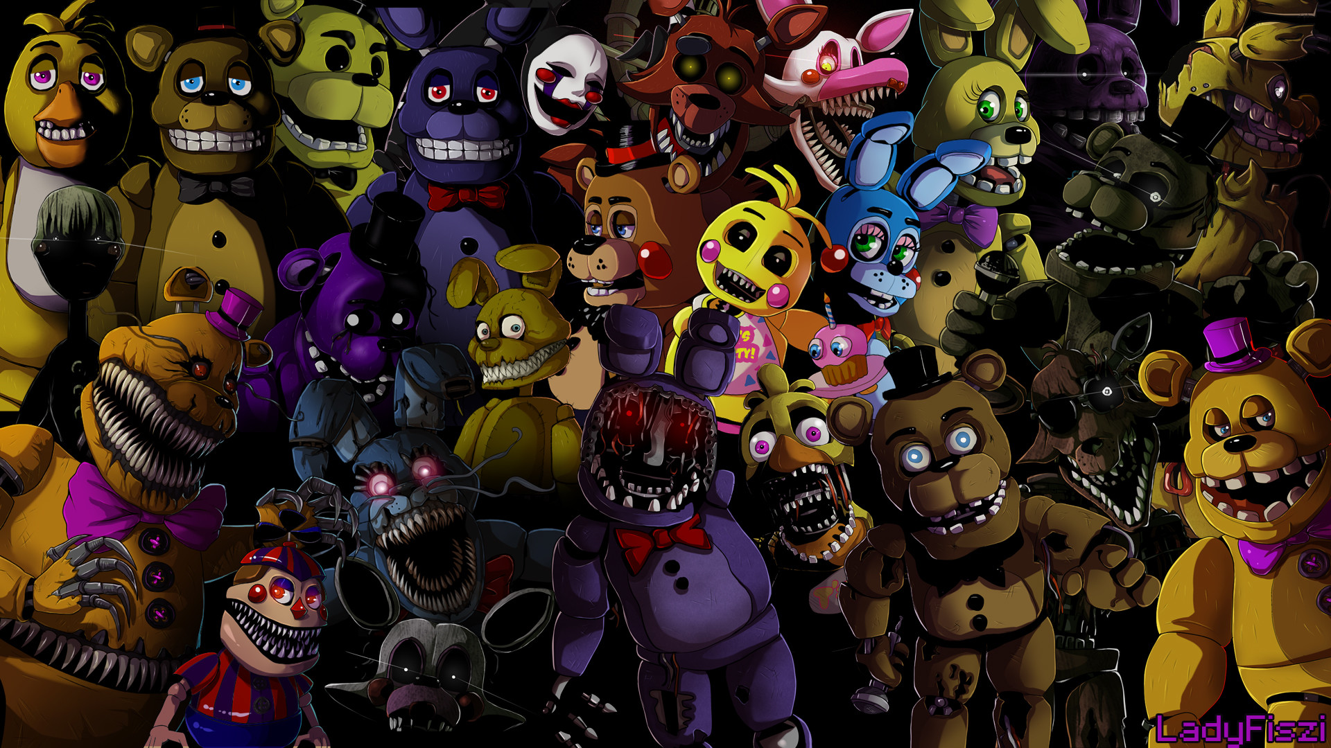 Five nights at Freddys animatronics wallpaper by LadyFiszi