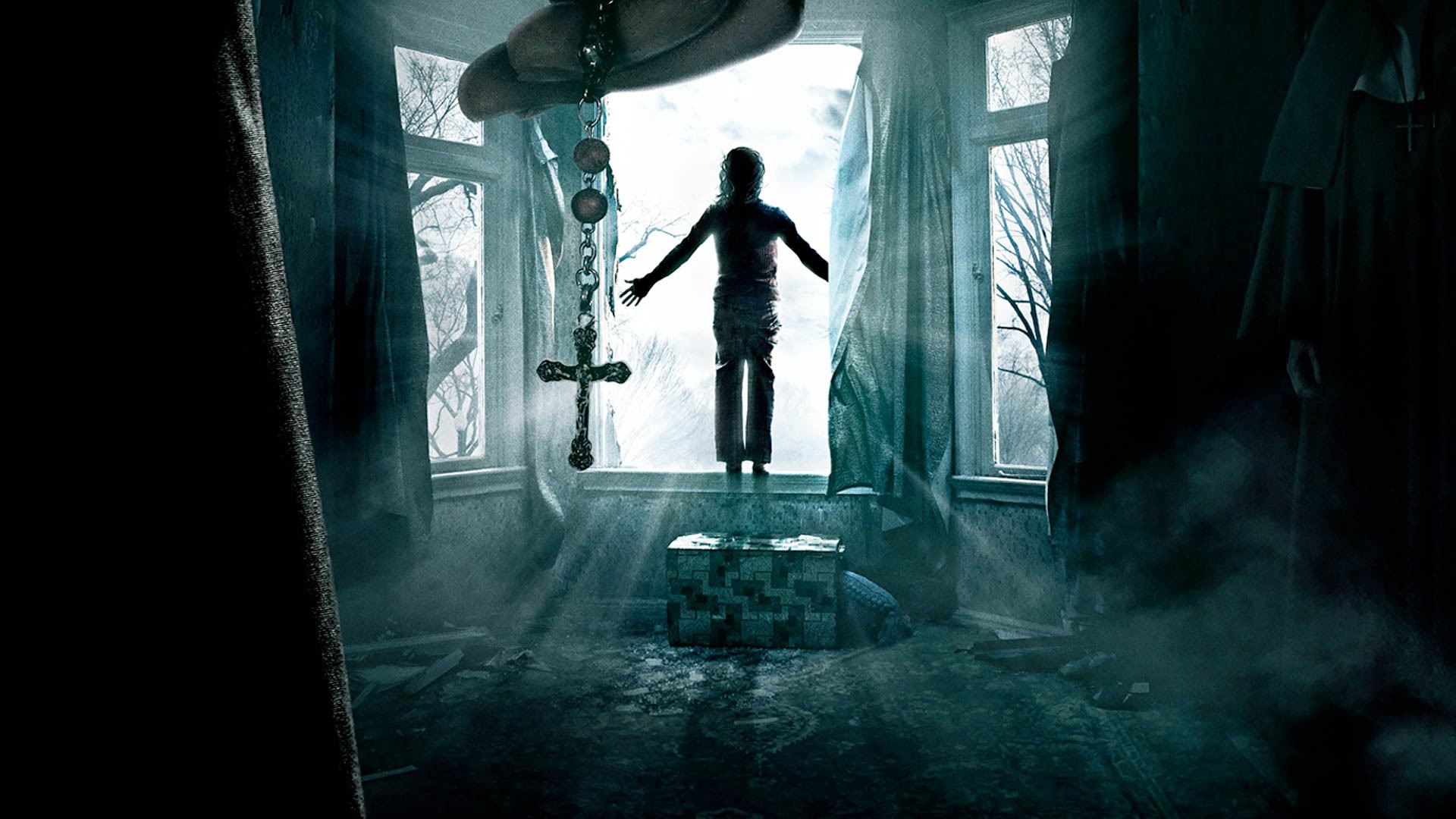 Preview wallpaper the conjuring, horror, window, cross 1920×1080