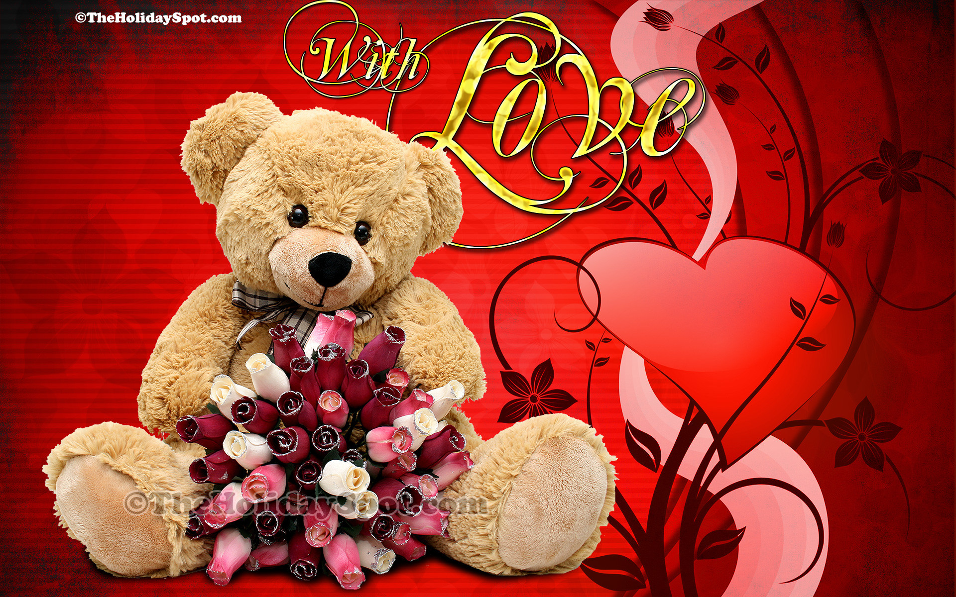 HD Valentine Day wallpaper featuring a teddy with love