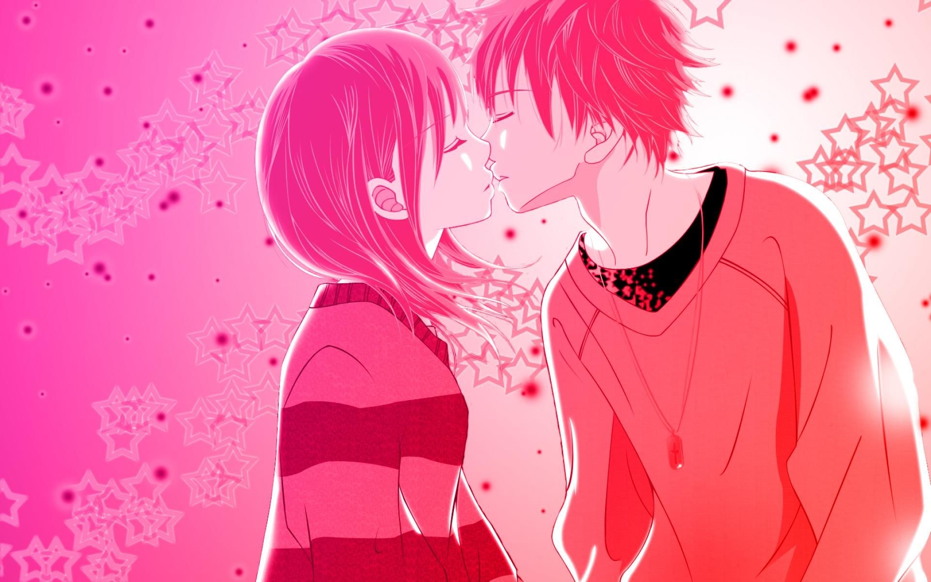 Male and female anime kissing digital wallpaper HD wallpaper  Wallpaper  Flare