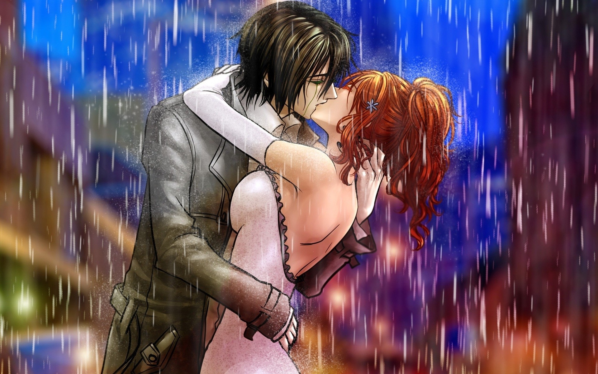 Wallpaper Boy, Girl, Kiss, Rain, Hug