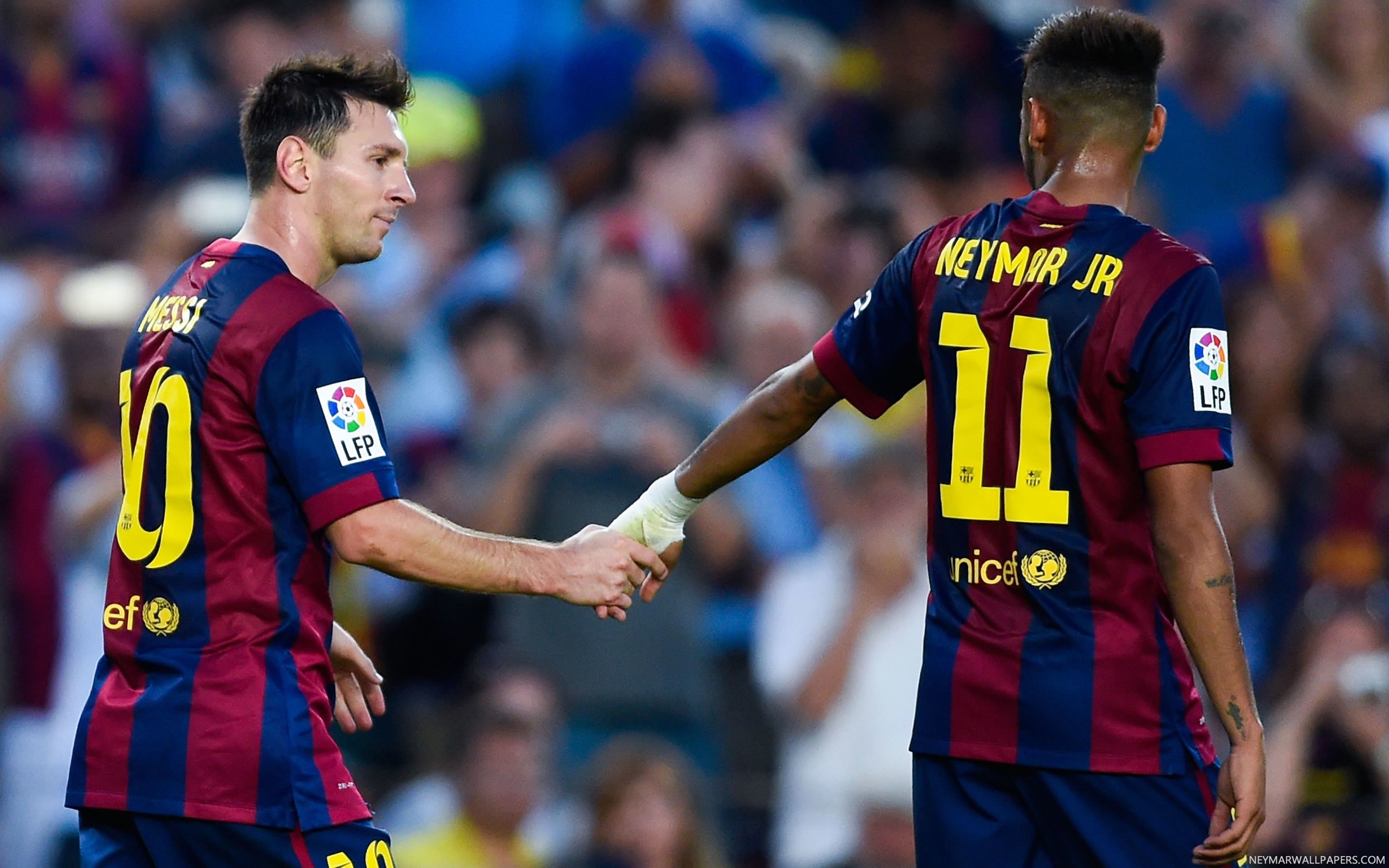 Neymar and Messi holding hands – Neymar Wallpapers