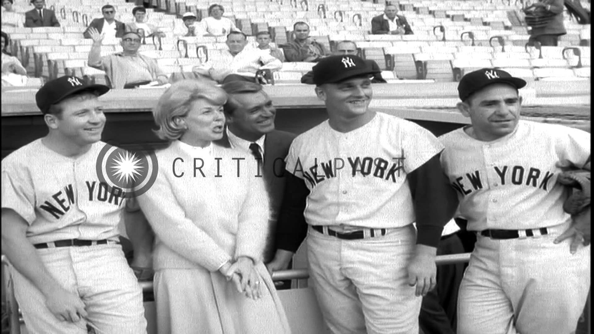 Doris Day and Cary Grant with Baseball players to promote their film "That  touch …HD Stock Footage