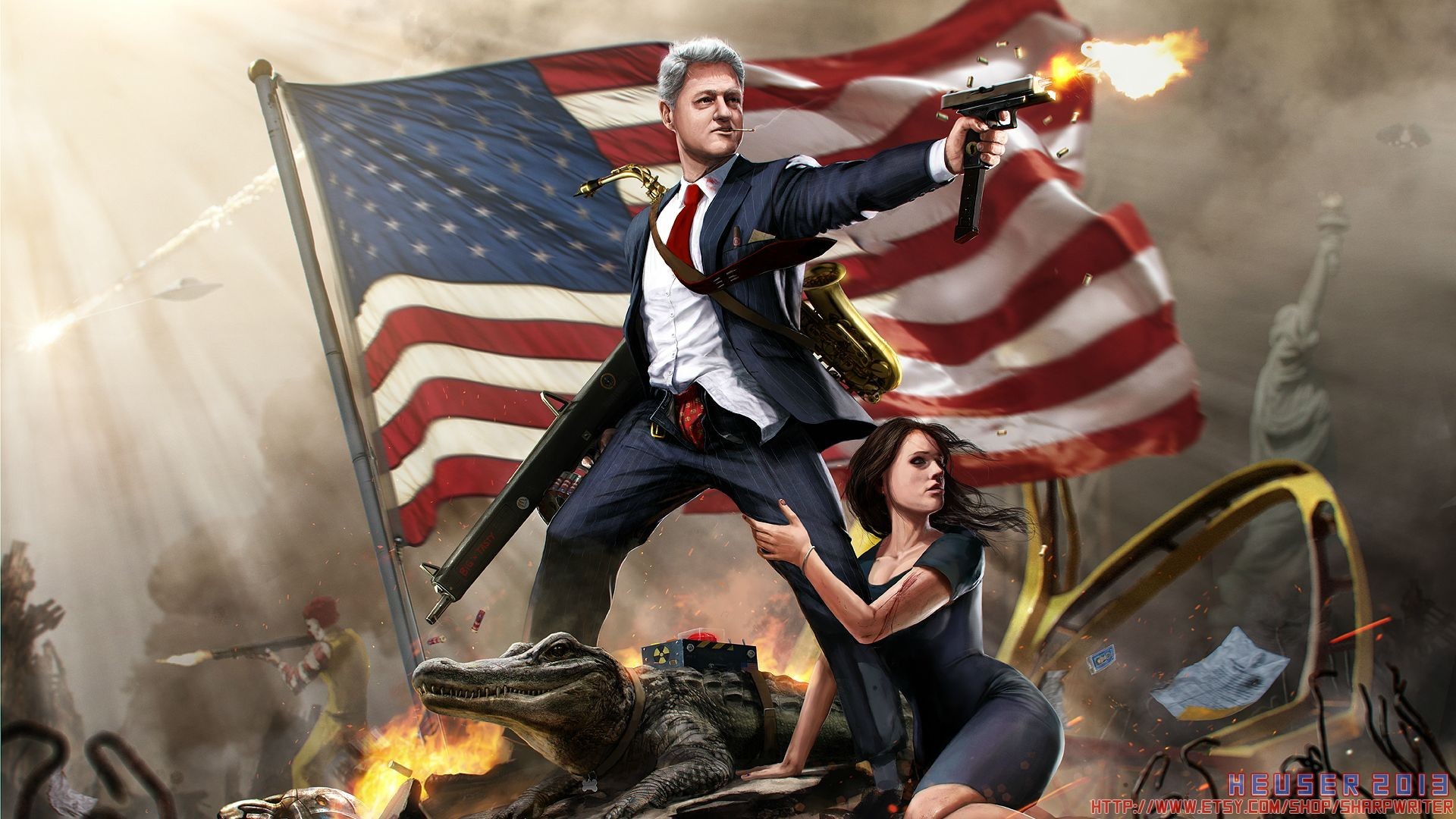 Humor – Politics Artistic Fantasy Bill Clinton President American Flag  Wallpaper