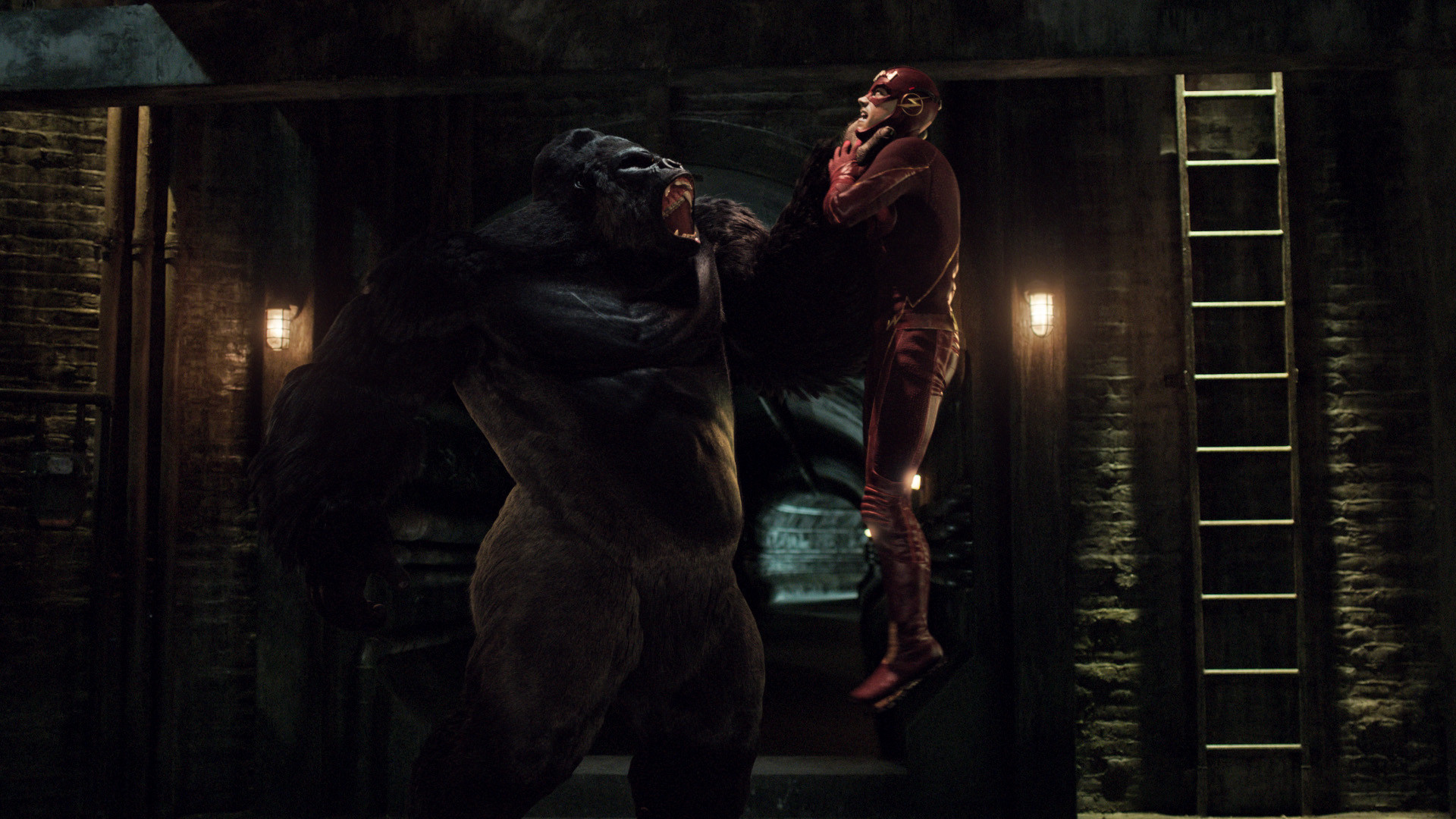 Grodd and Grant Gustin in The Flash