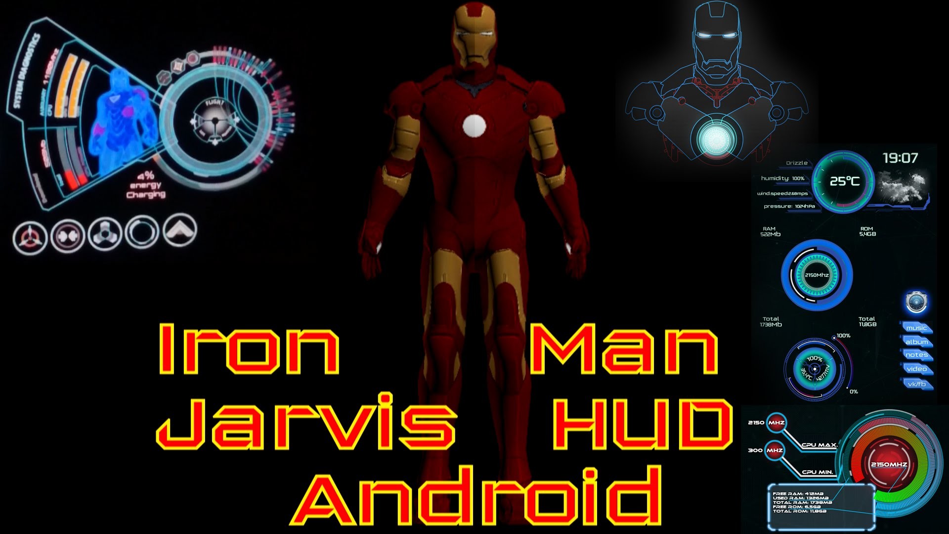 Iron Man Jarvis UI HUD Transparent For Android Phones And Tablets – YouTube