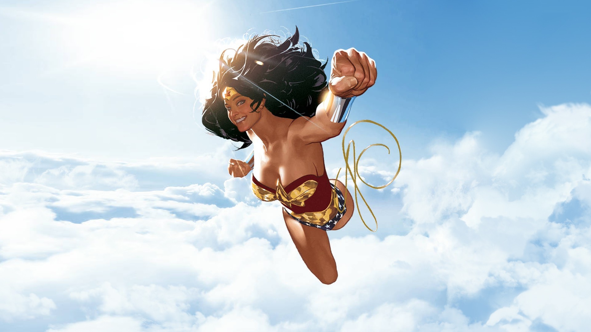 illustration, Wonder Woman, Superhero, Clouds, DC Comics, …