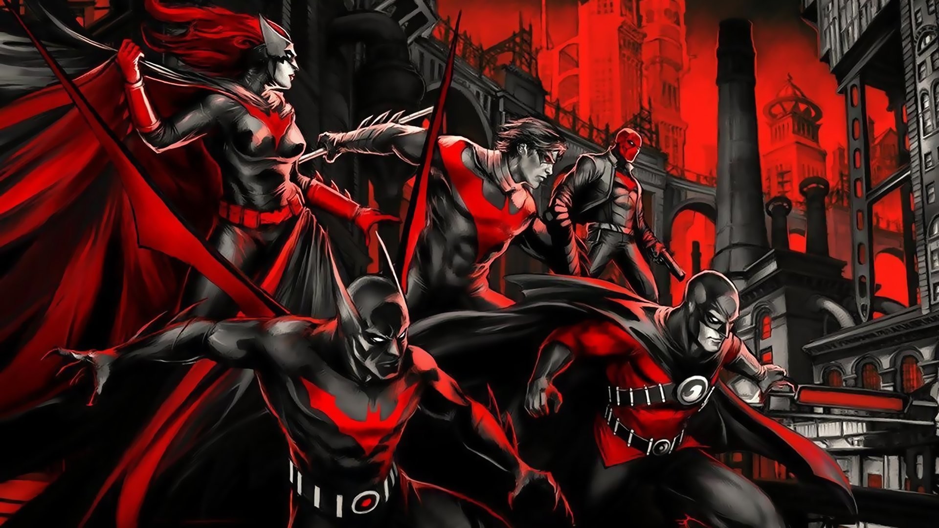 Batman beyond batwoman red robin nightwing red hood gotham red dc comics batman beyond betvumen red
