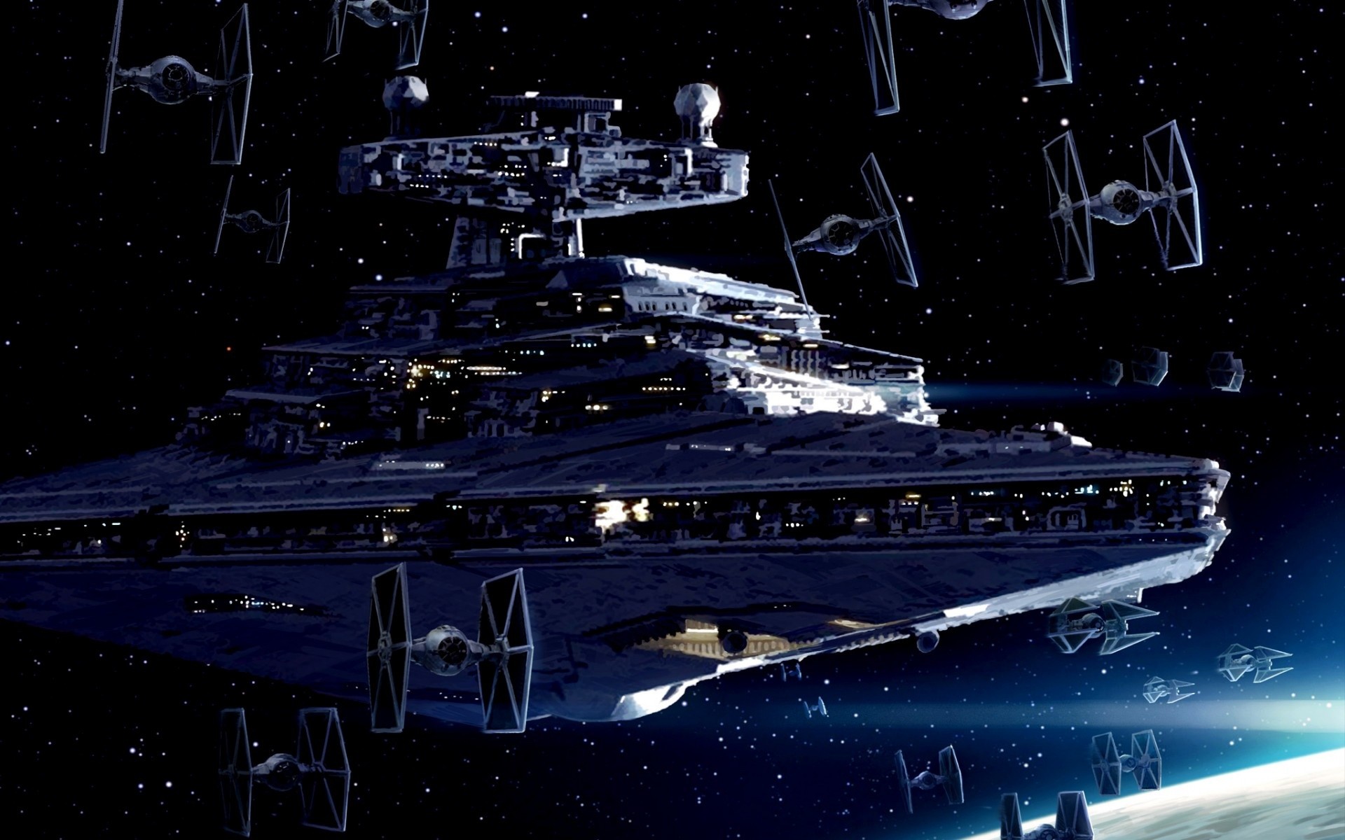 Imperial Starfleet, Star Destroyer, TIE fighter, Star Wars, Art